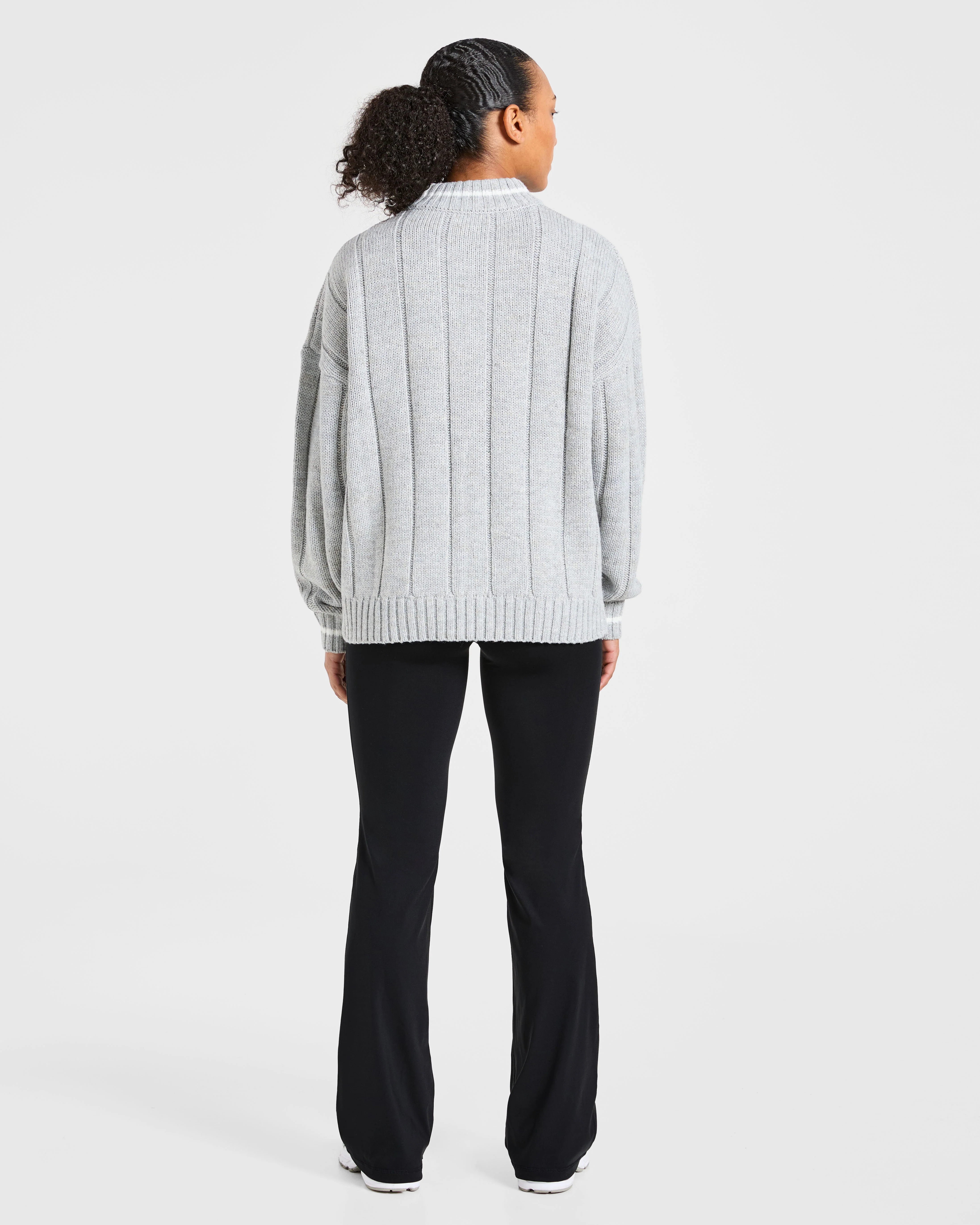 Athletics Oversized Knitted 1/4 Zip - Grey Marl - Image 4