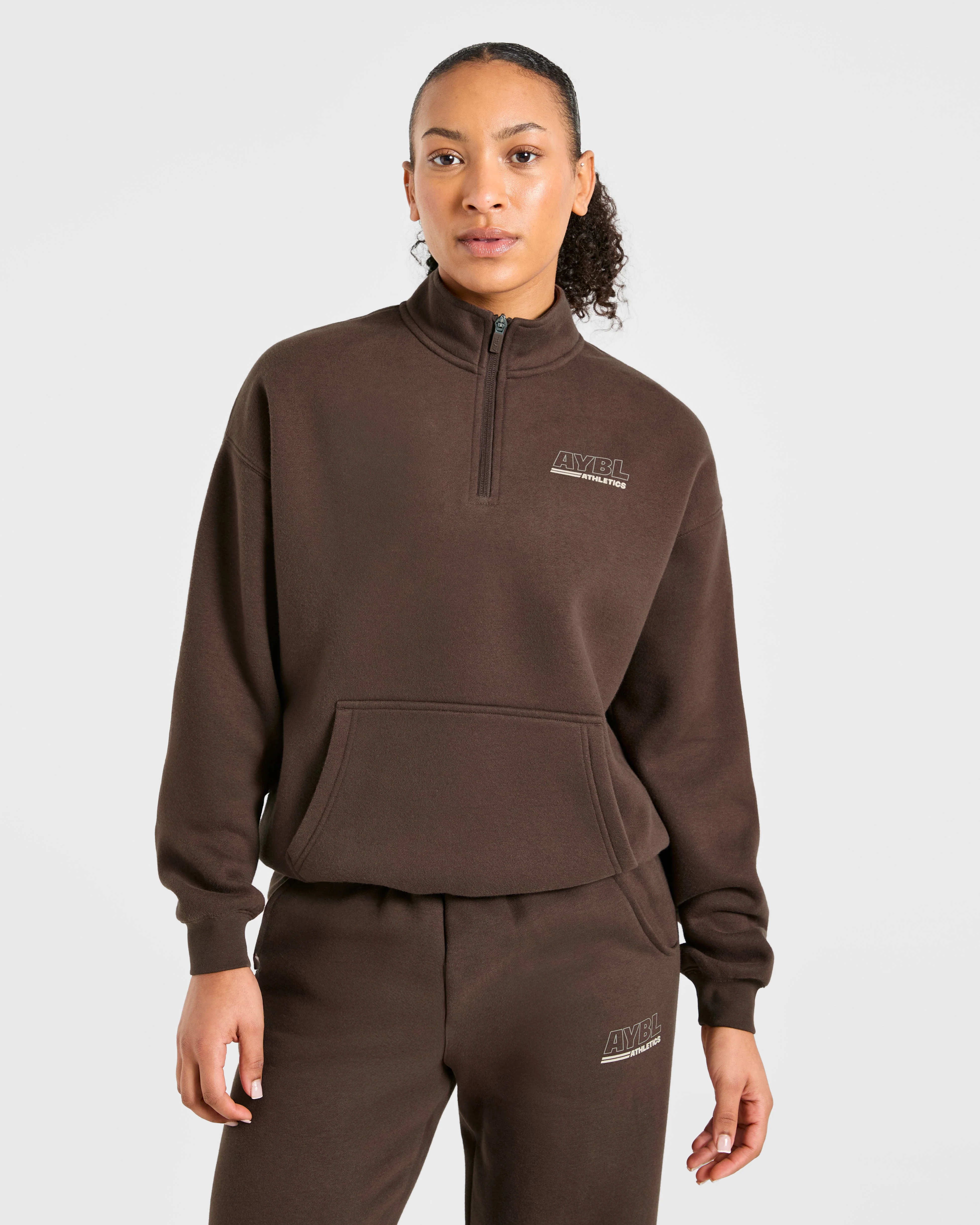 Athletics Track Oversized 1/4 Zip Pullover - Brown/Sand - Image 2