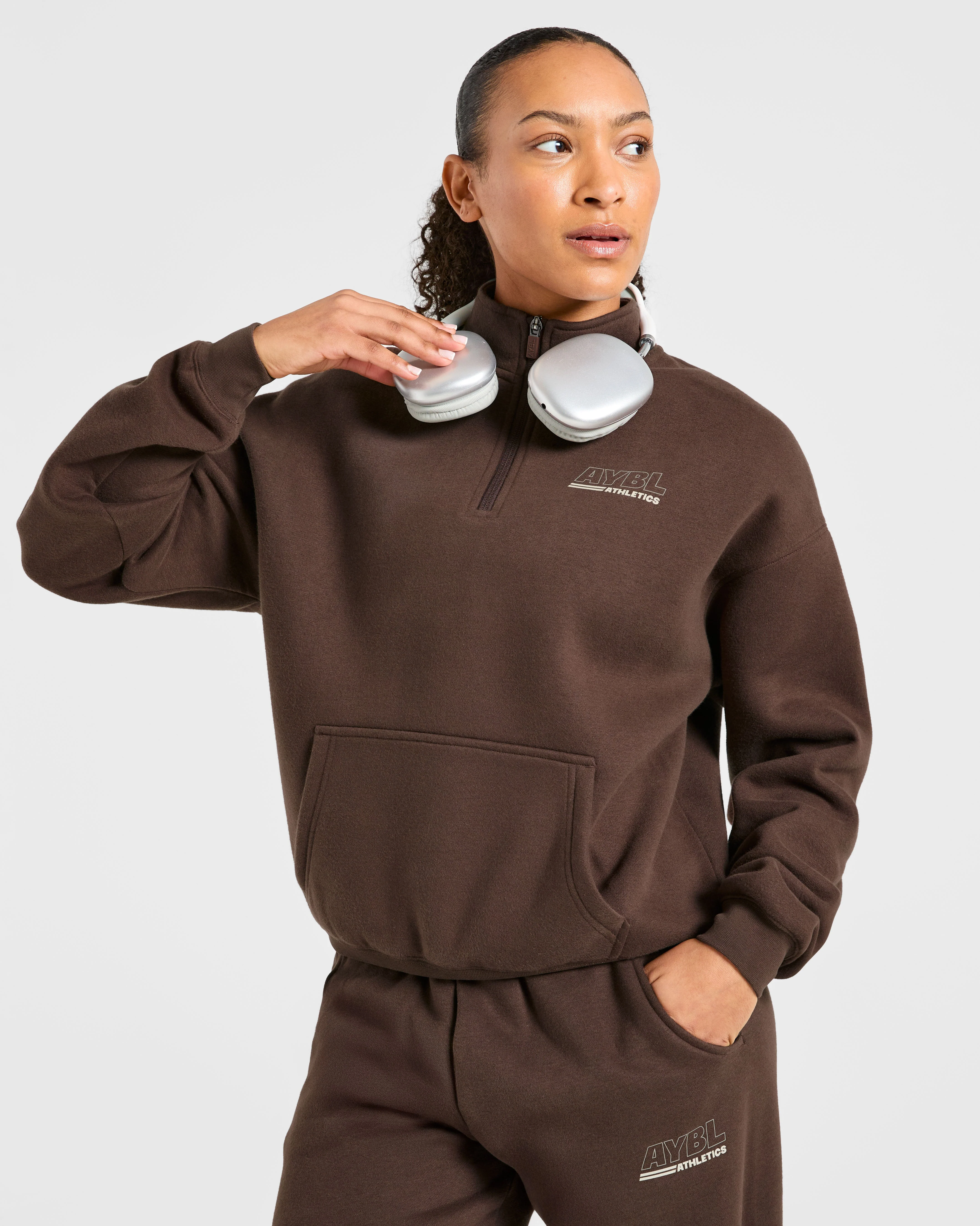 Athletics Track Oversized 1/4 Zip Pullover - Brown/Sand - Image 8