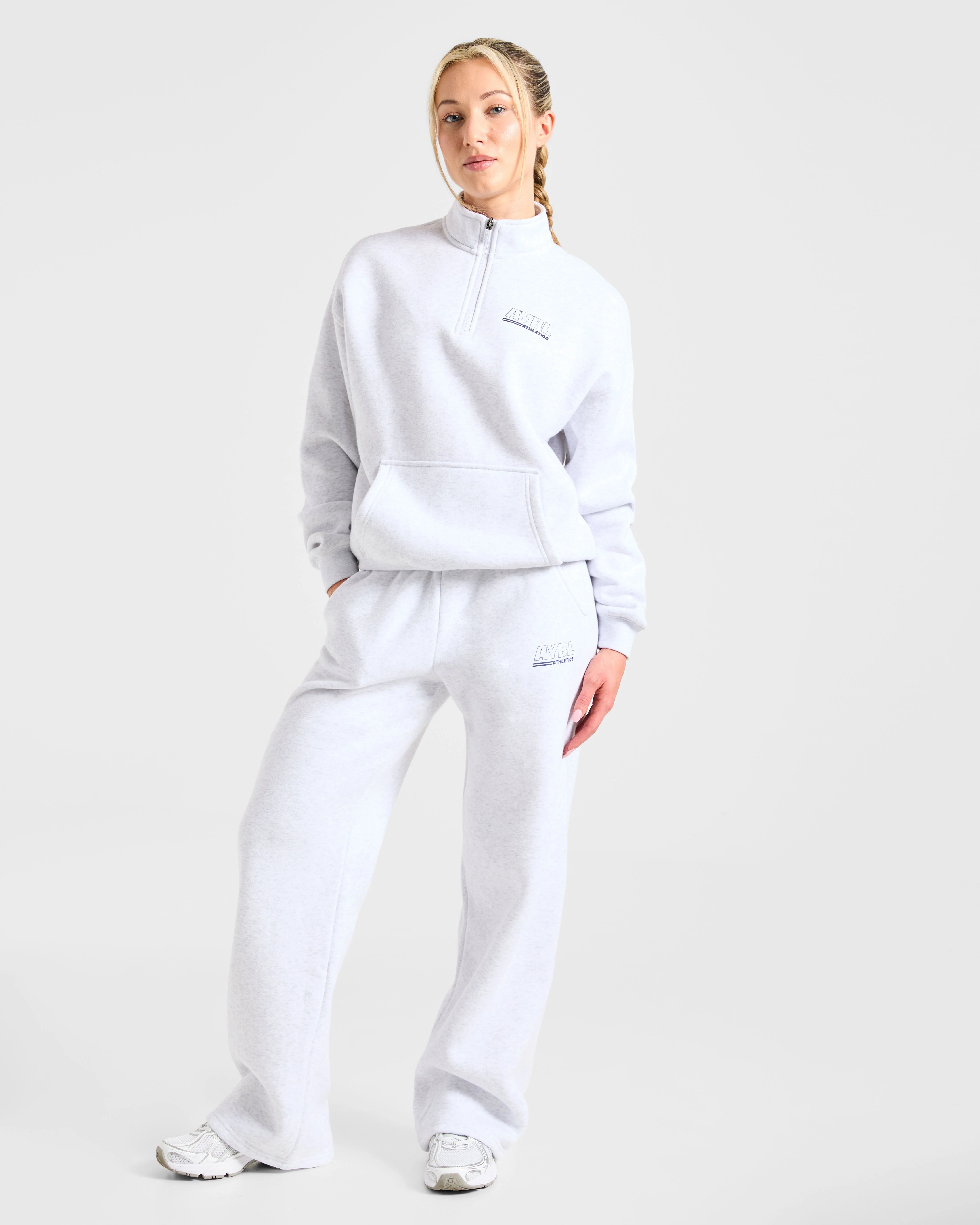 Athletics Track Oversized 1/4 Zip Pullover - Heather Grey/Navy - Image 3