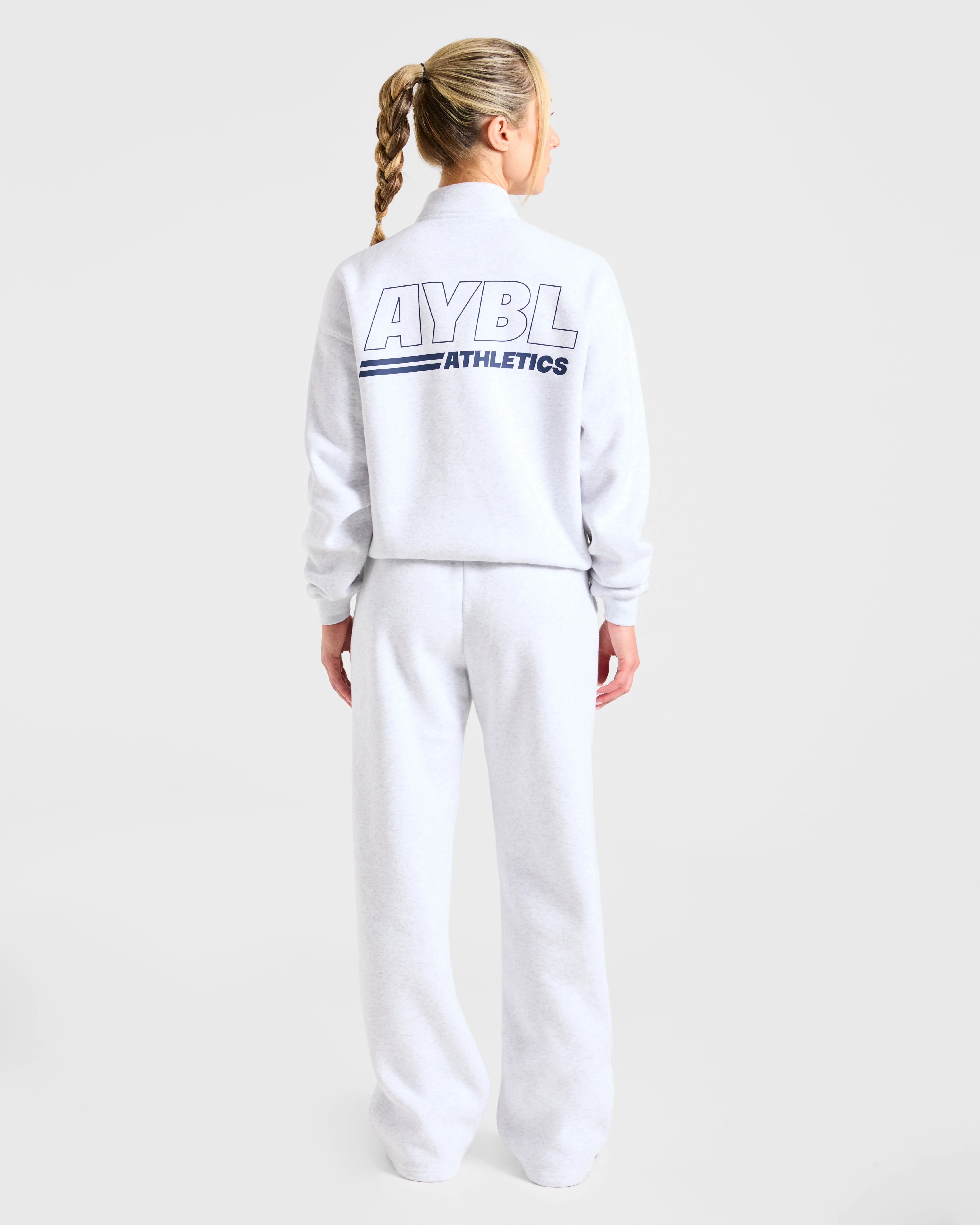 Athletics Track Oversized 1/4 Zip Pullover - Heather Grey/Navy - Image 4