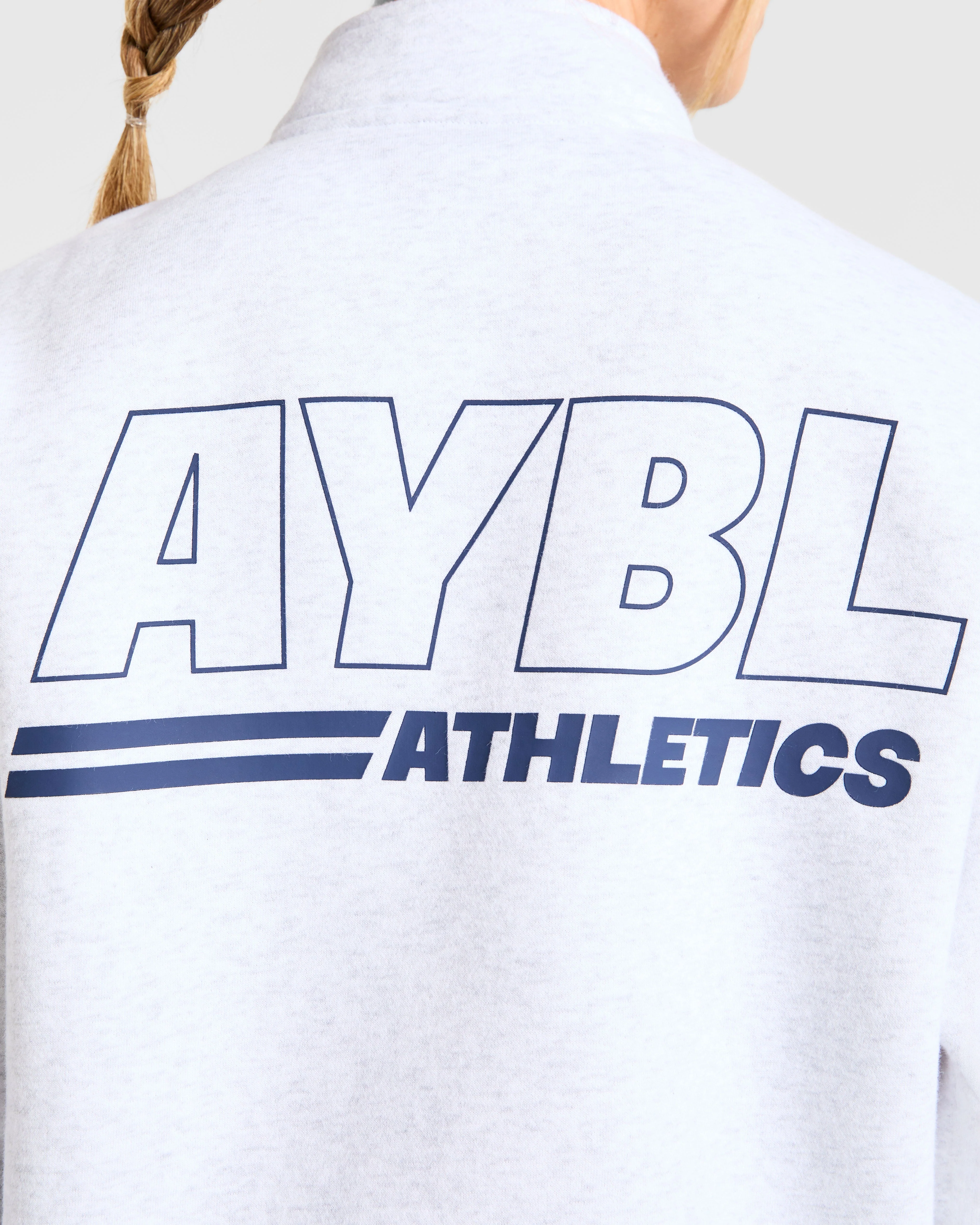 Athletics Track Oversized 1/4 Zip Pullover - Heather Grey/Navy - Image 6