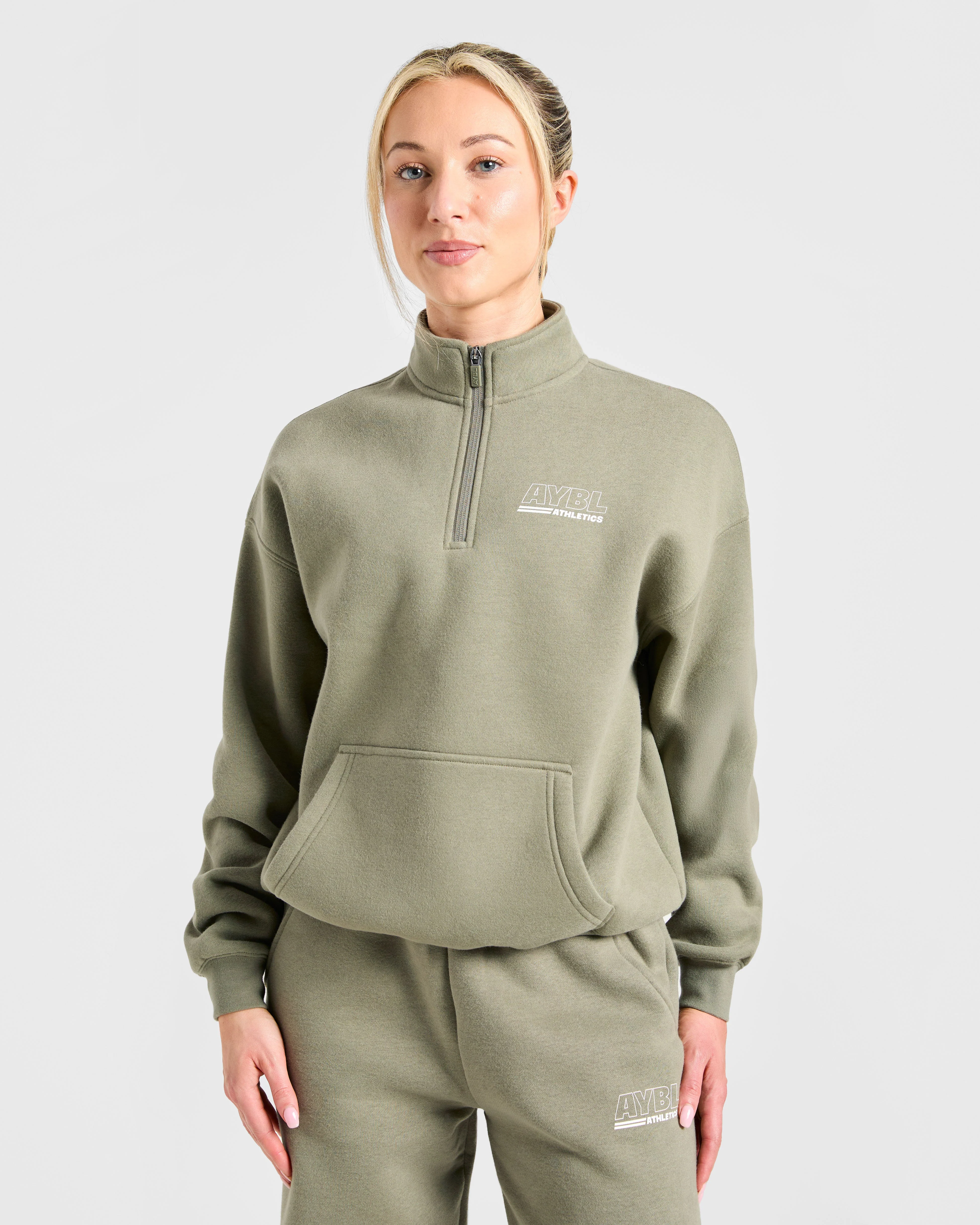 Athletics Track Oversized 1/4 Zip Pullover - Muted Olive - Image 2
