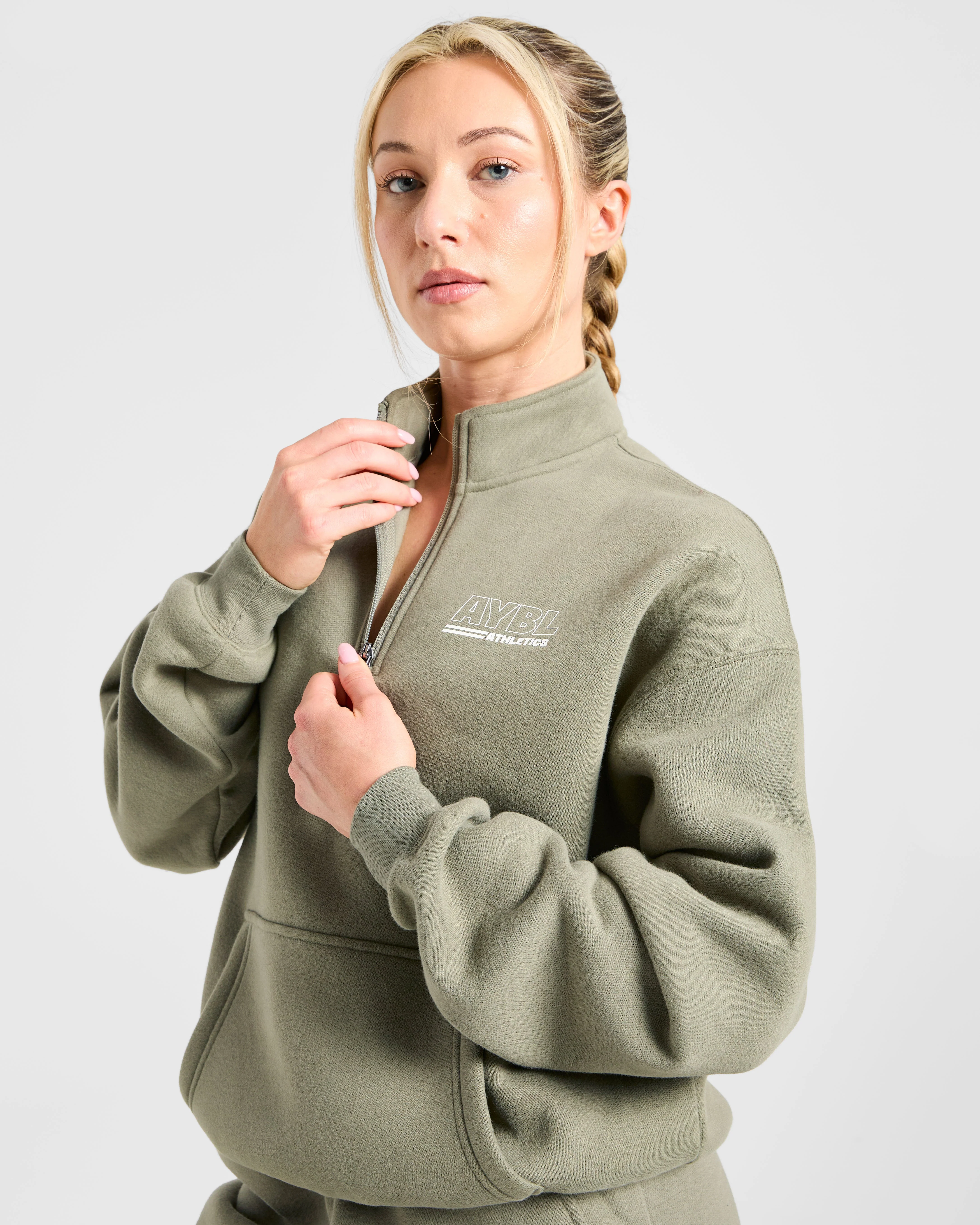 Athletics Track Oversized 1/4 Zip Pullover - Muted Olive - Image 7