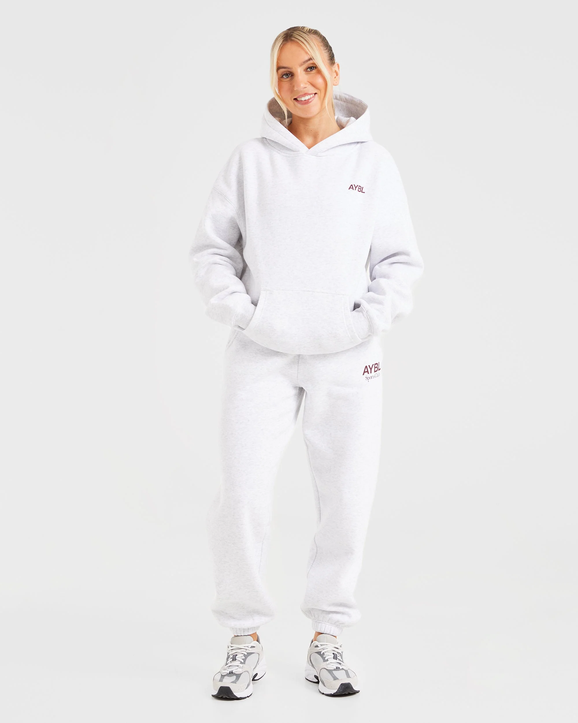 AYBL Sports Club Oversized Joggers - Grey Marl/Burgundy - Image 3