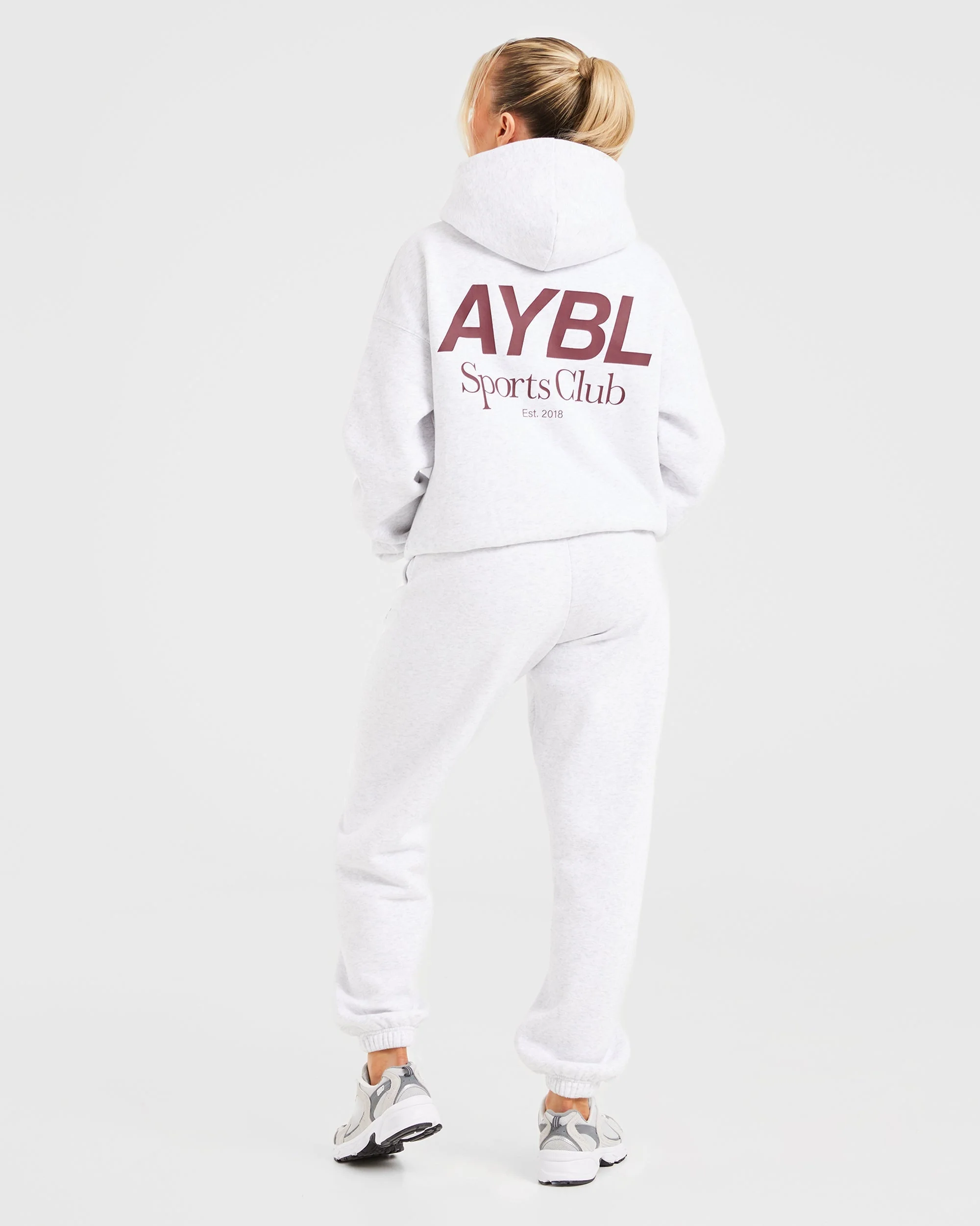 AYBL Sports Club Oversized Joggers - Grey Marl/Burgundy - Image 4