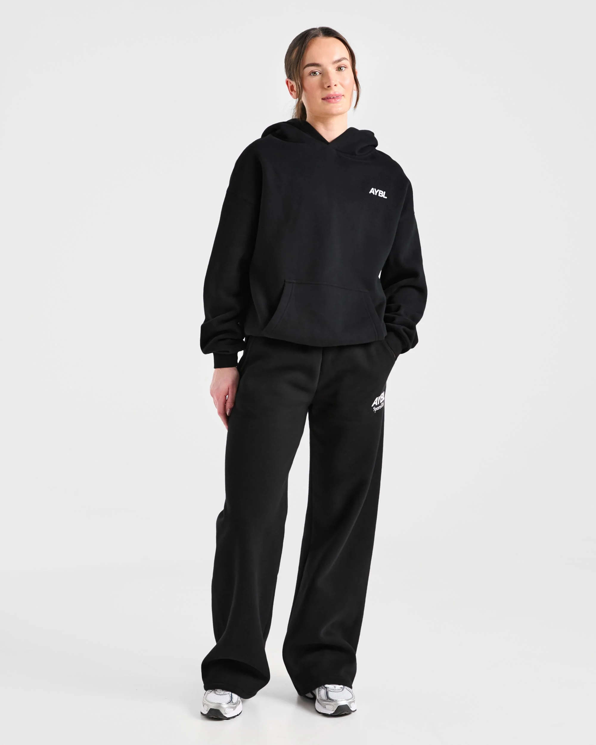 AYBL Sports Club Oversized Straight Leg Joggers - Black/White - Image 3