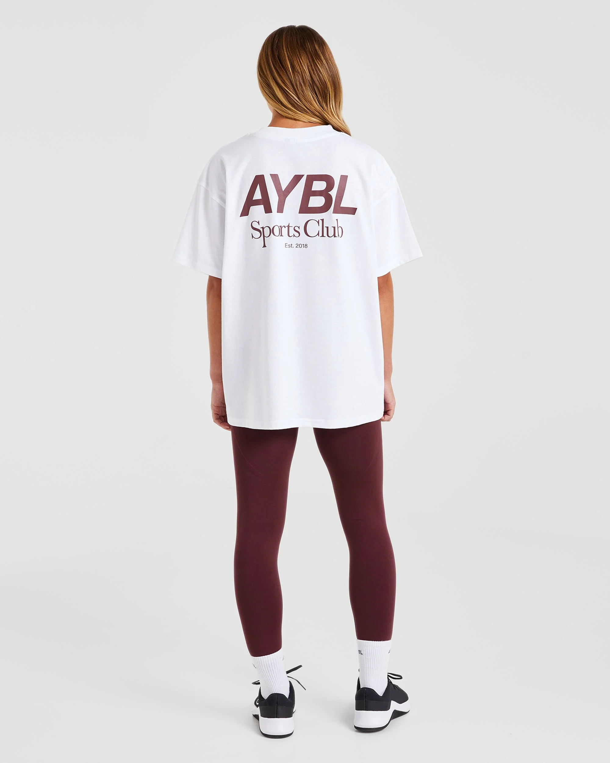 AYBL Sports Club Oversized T Shirt - White/Burgundy - Image 3