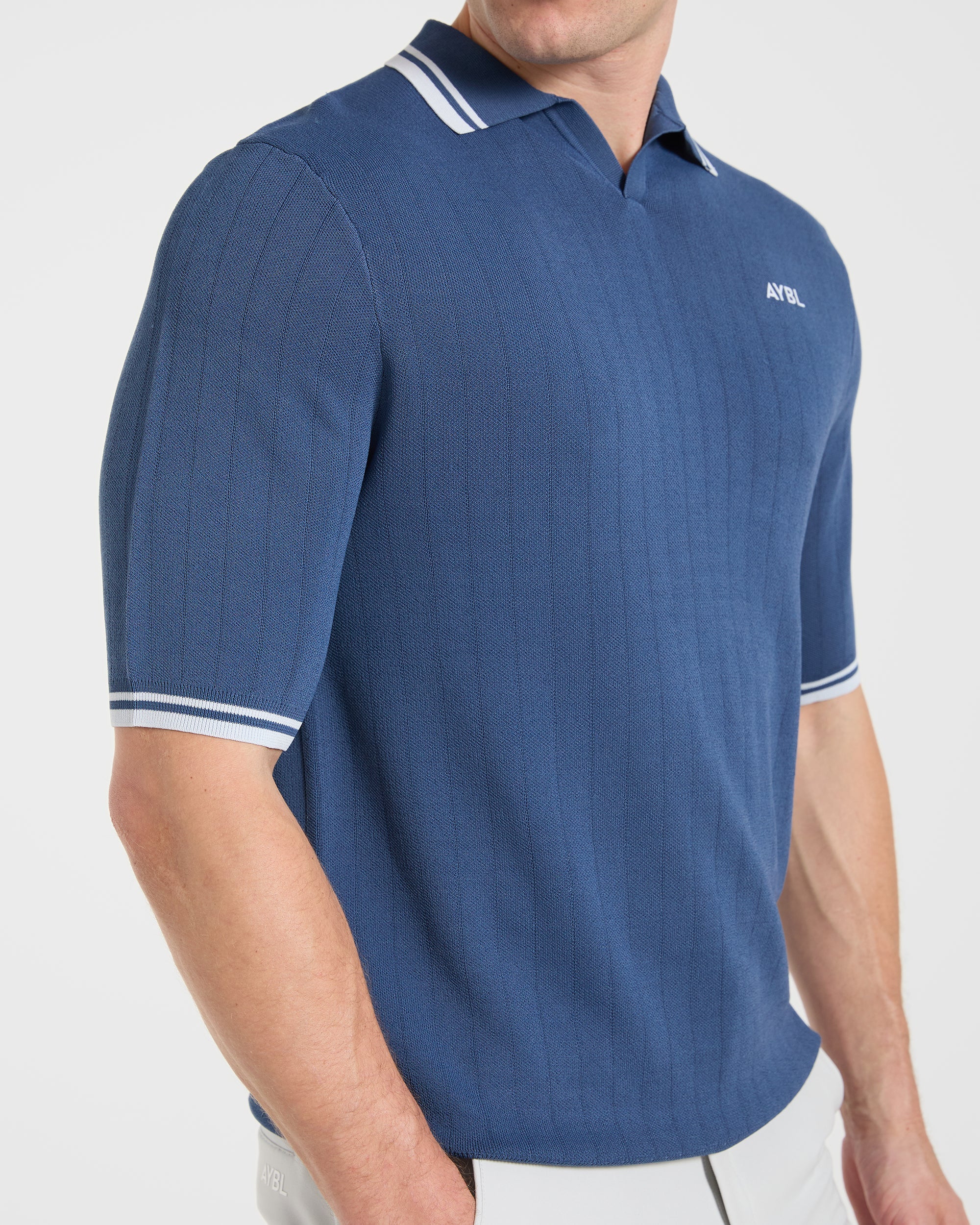Classic Knitted Polo - Muted Blue - Image 6