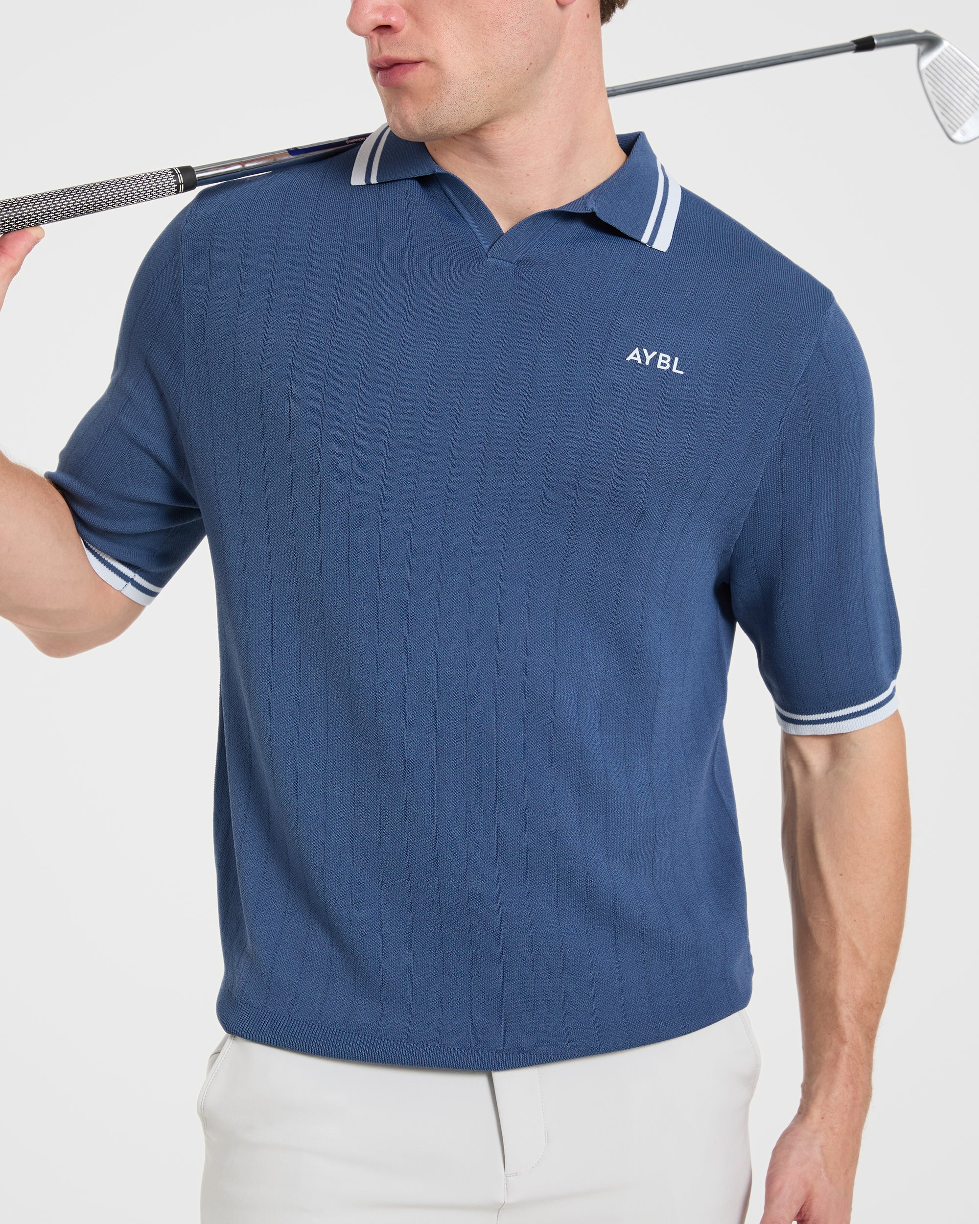 Classic Knitted Polo - Muted Blue - Image 8