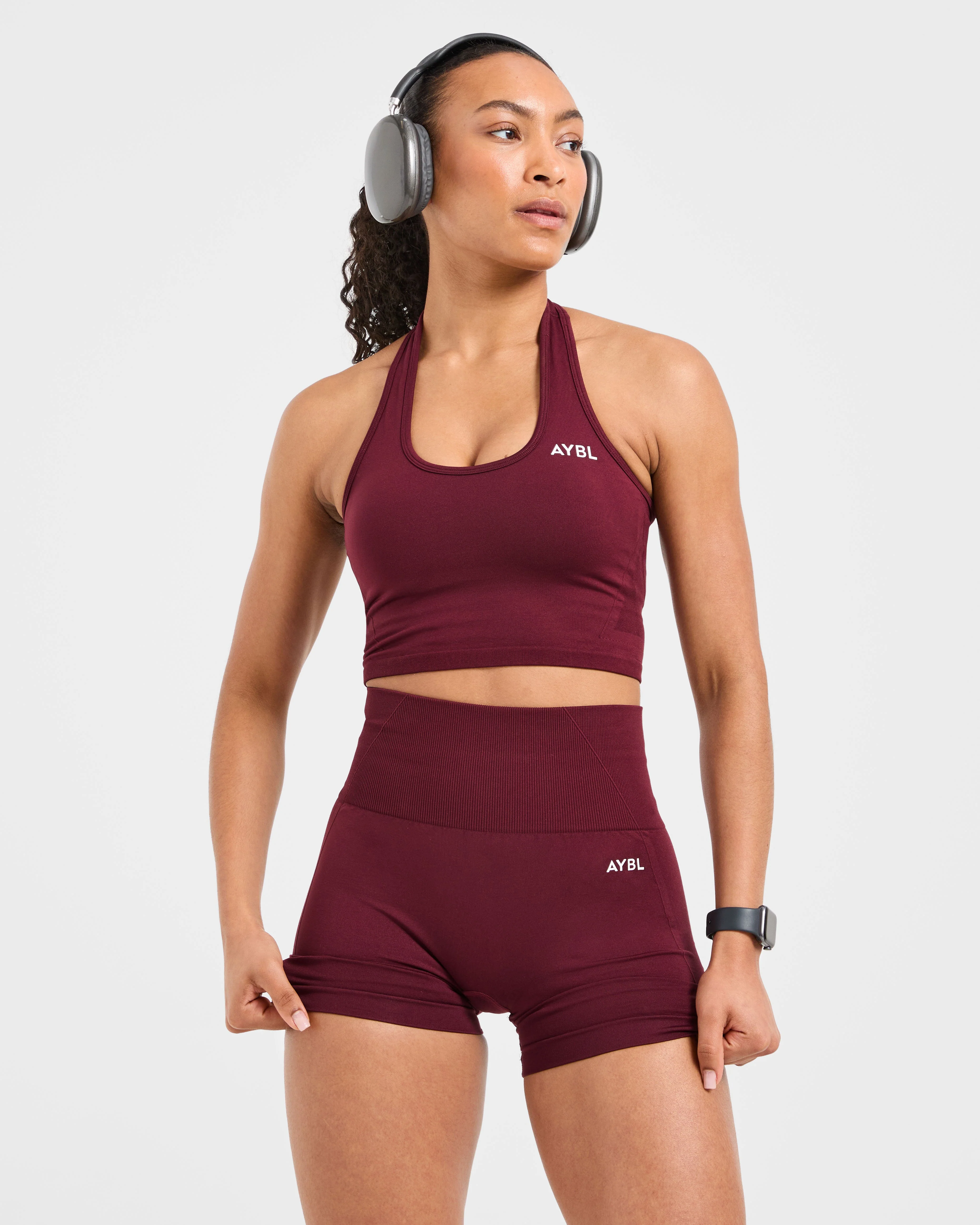 Empower Seamless Halterneck Crop Top - Red Wine - Image 7
