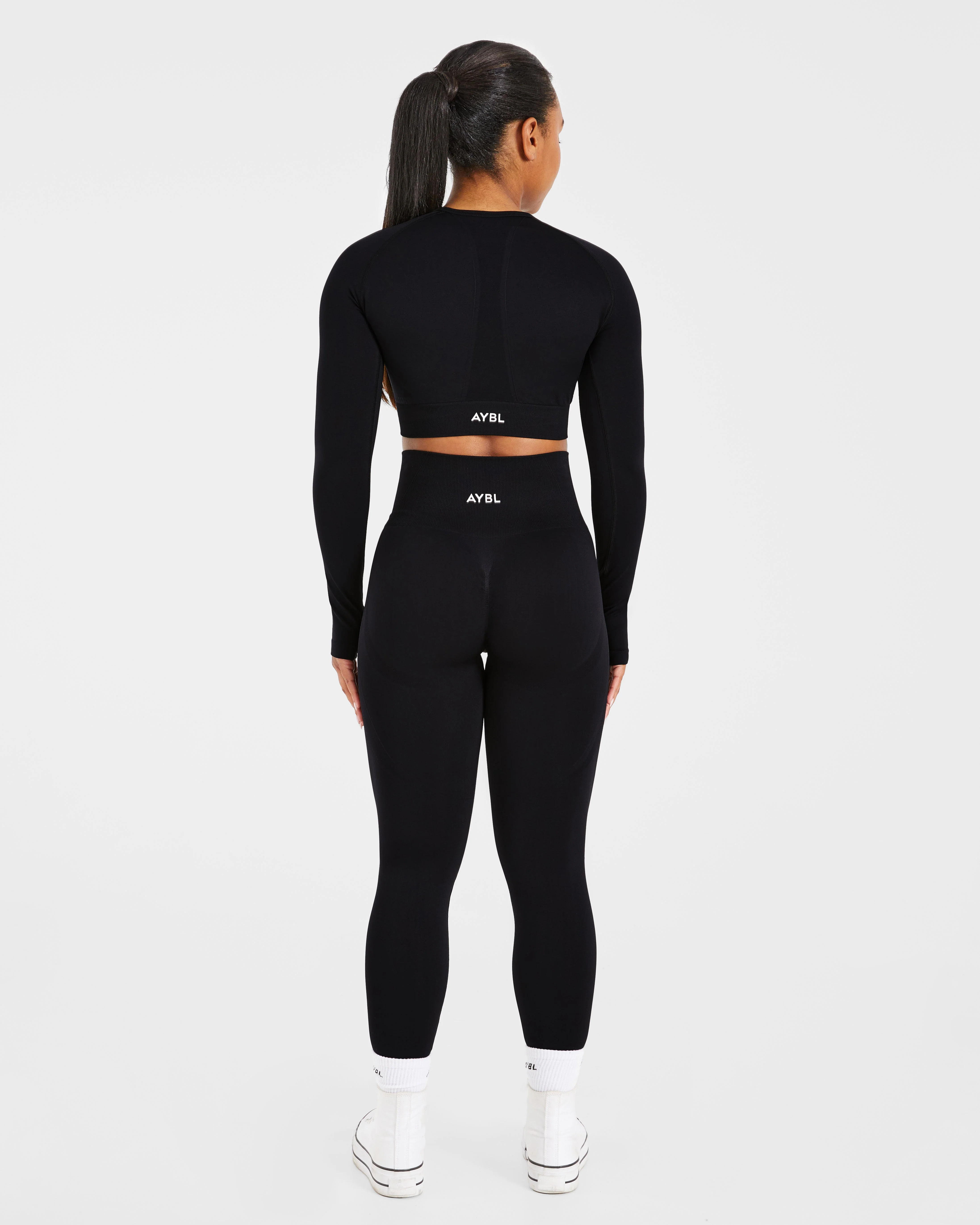 Empower Seamless Long Sleeve Crop Top - Black - Image 4