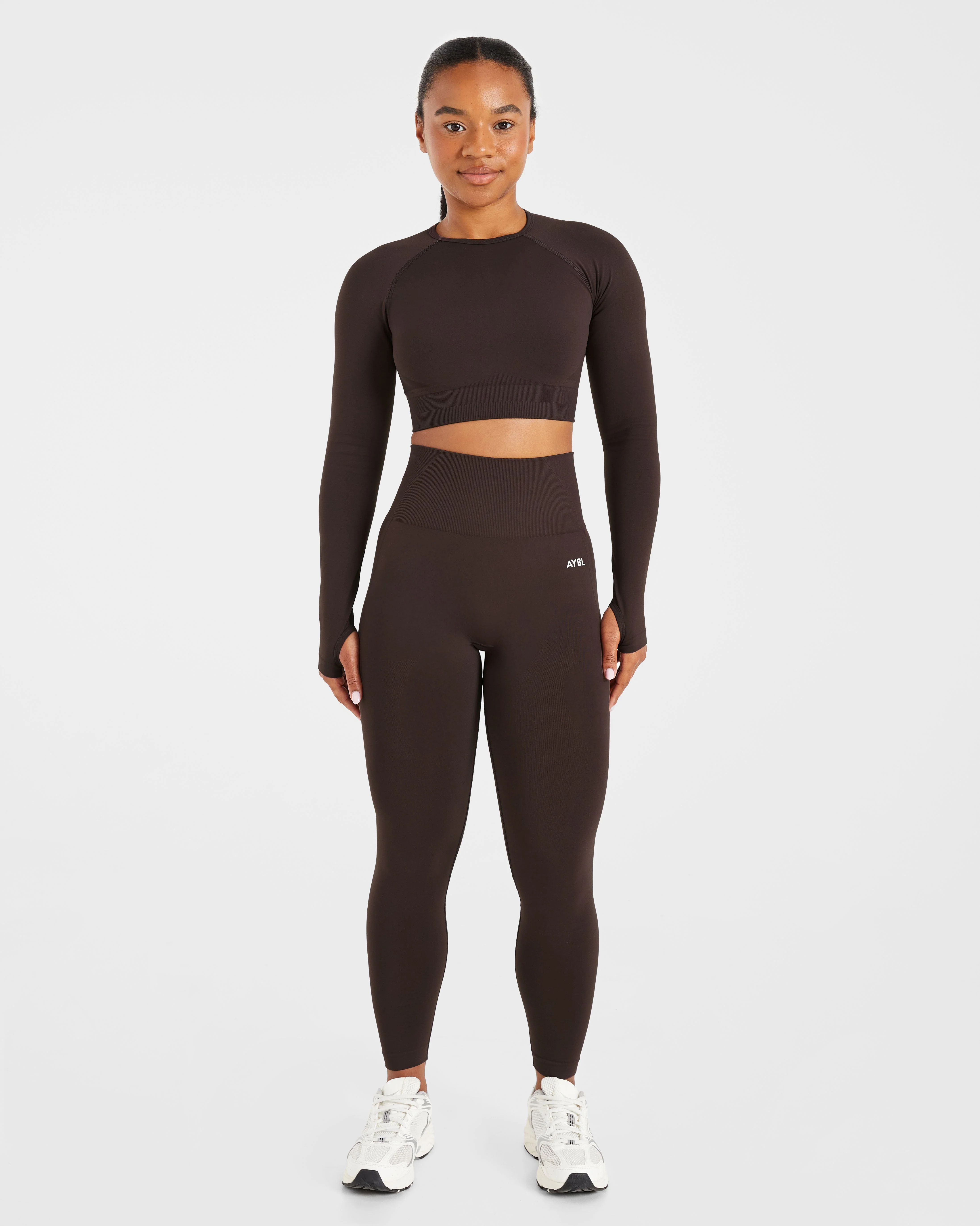 Empower Seamless Long Sleeve Crop Top - Cocoa Brown - Image 3