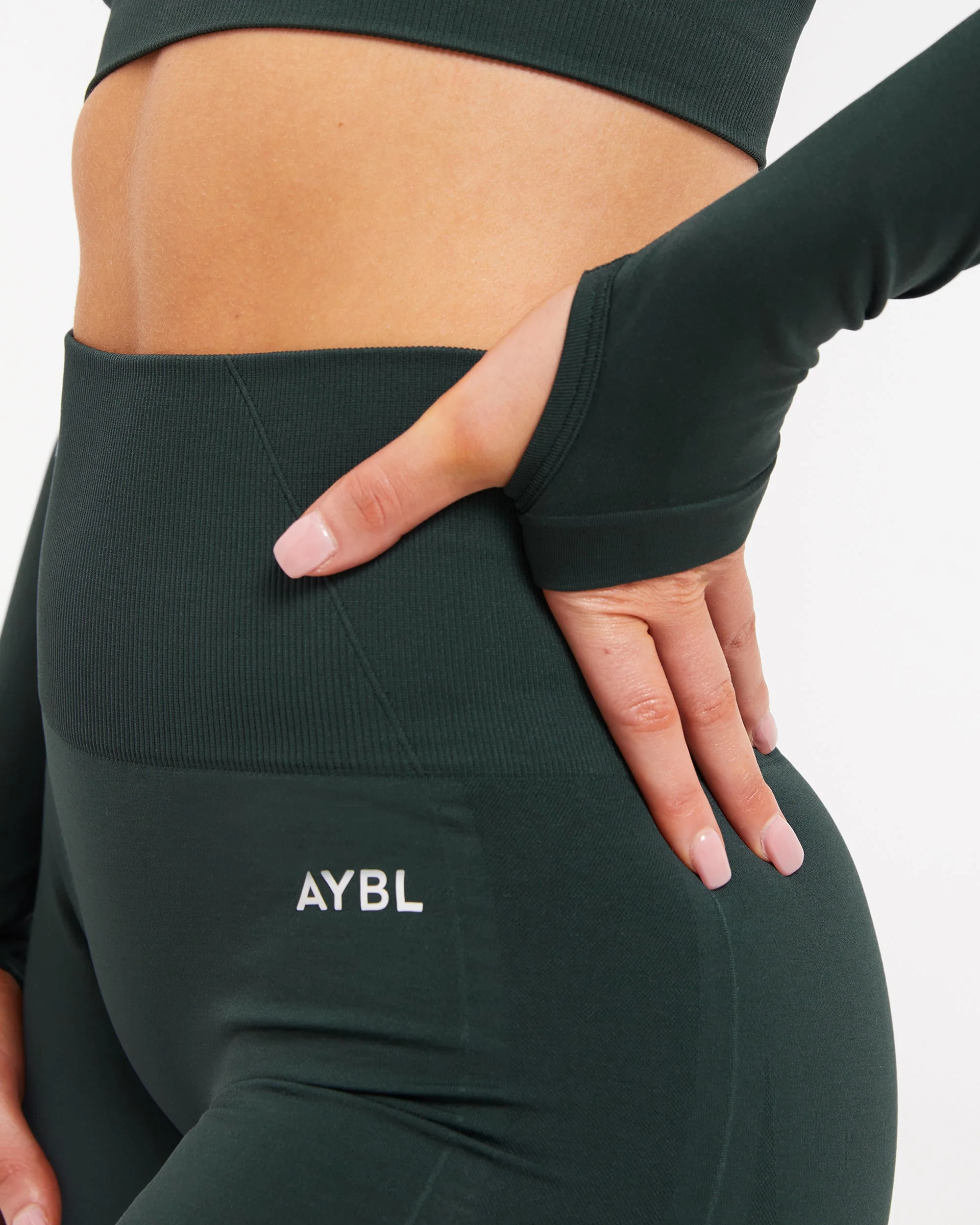 Empower Seamless Long Sleeve Crop Top - Dark Green - Image 5