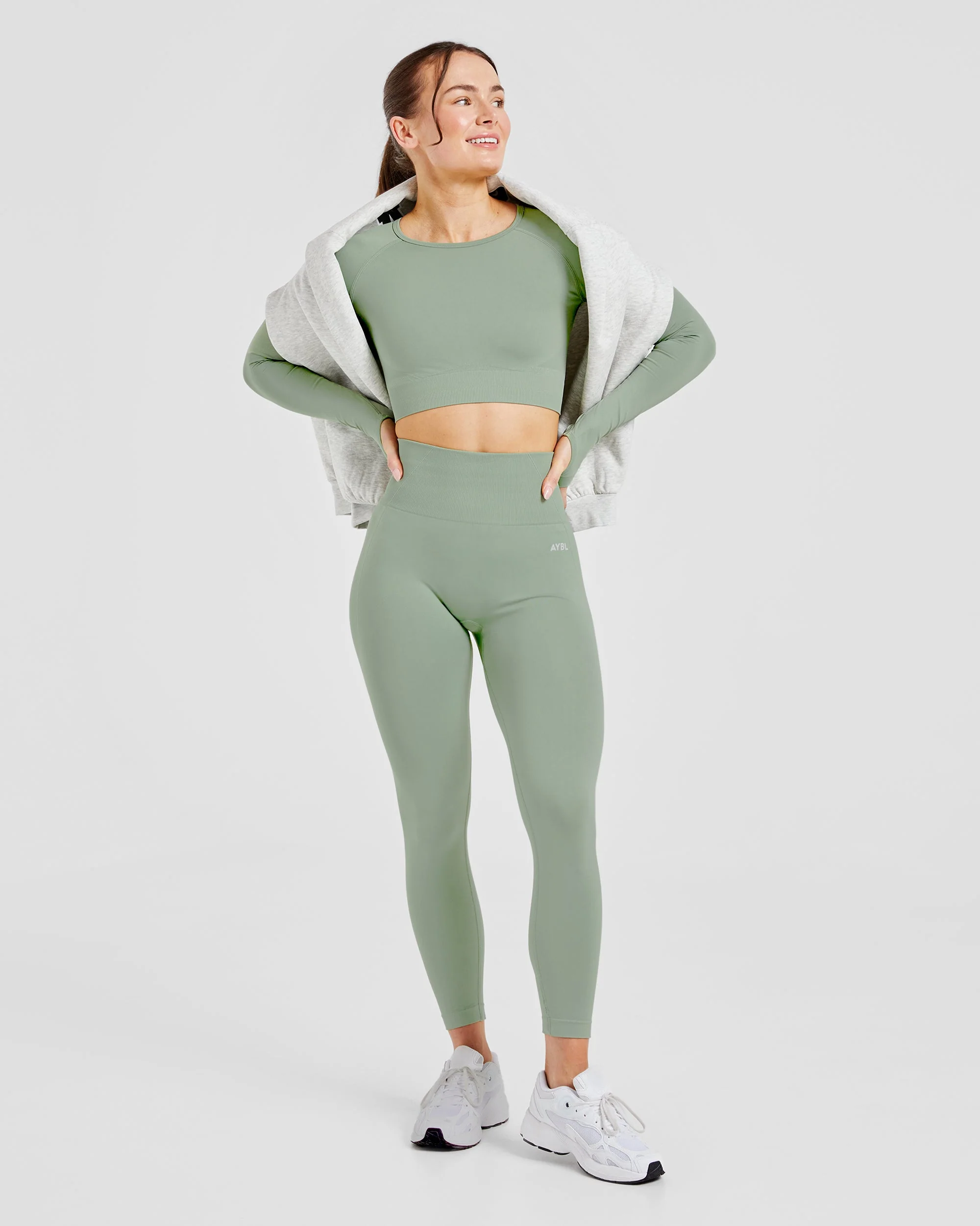Empower Seamless Long Sleeve Crop Top - Grove Green - Image 8