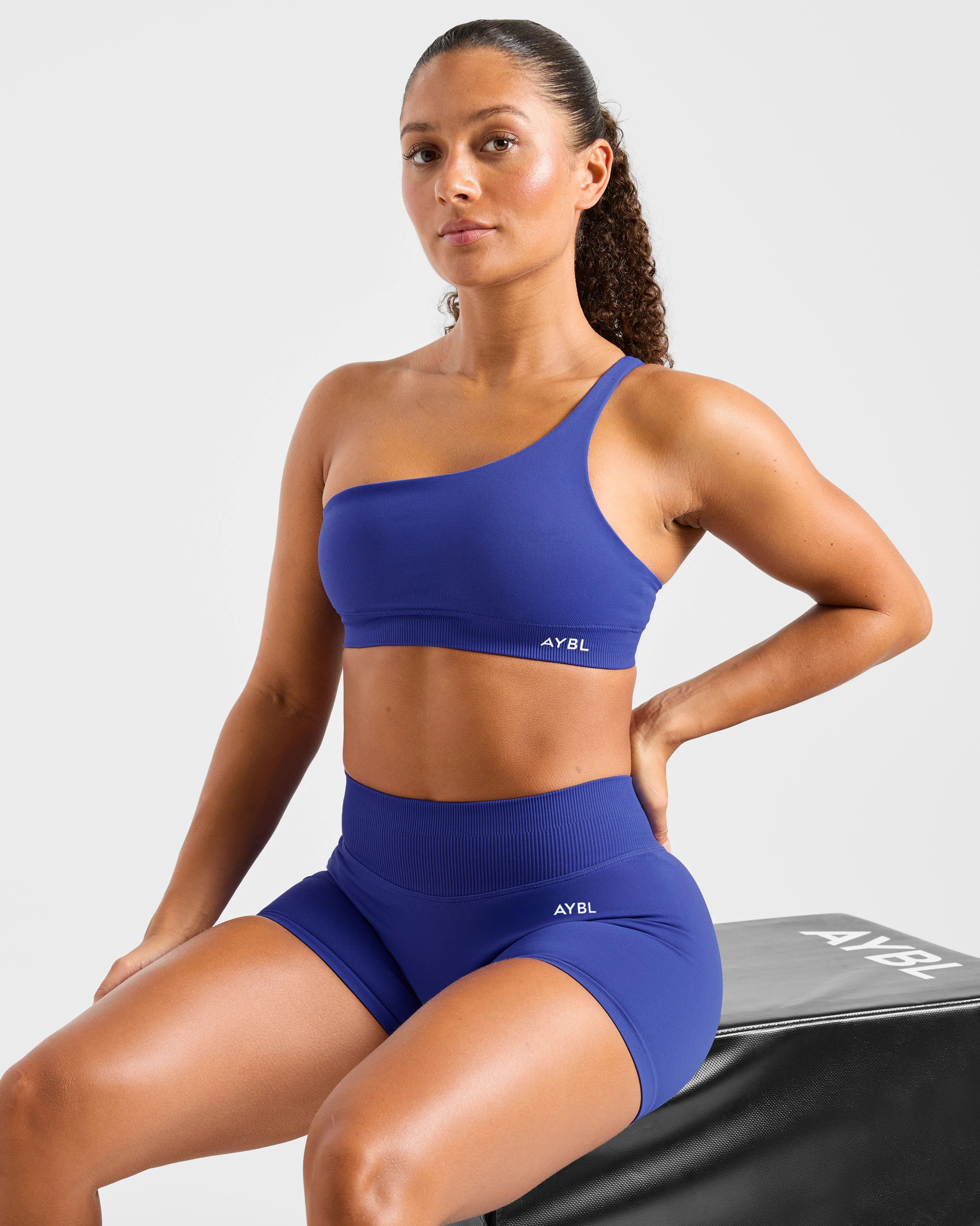Enhance Seamless One Shoulder Sports Bra - Cobalt Blue - Image 7