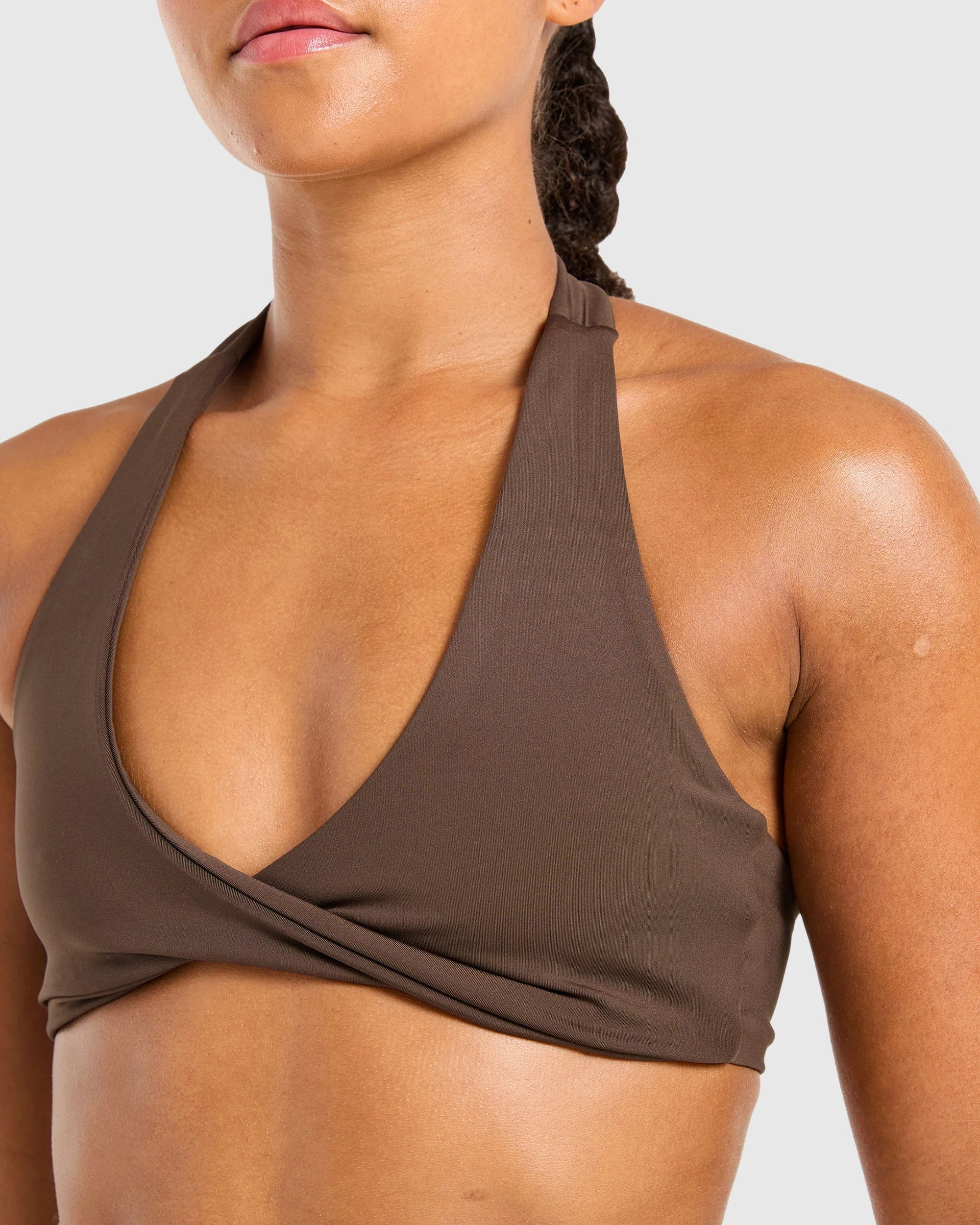 Essential Halterneck Sports Bra - Deep Cocoa Brown - Image 5