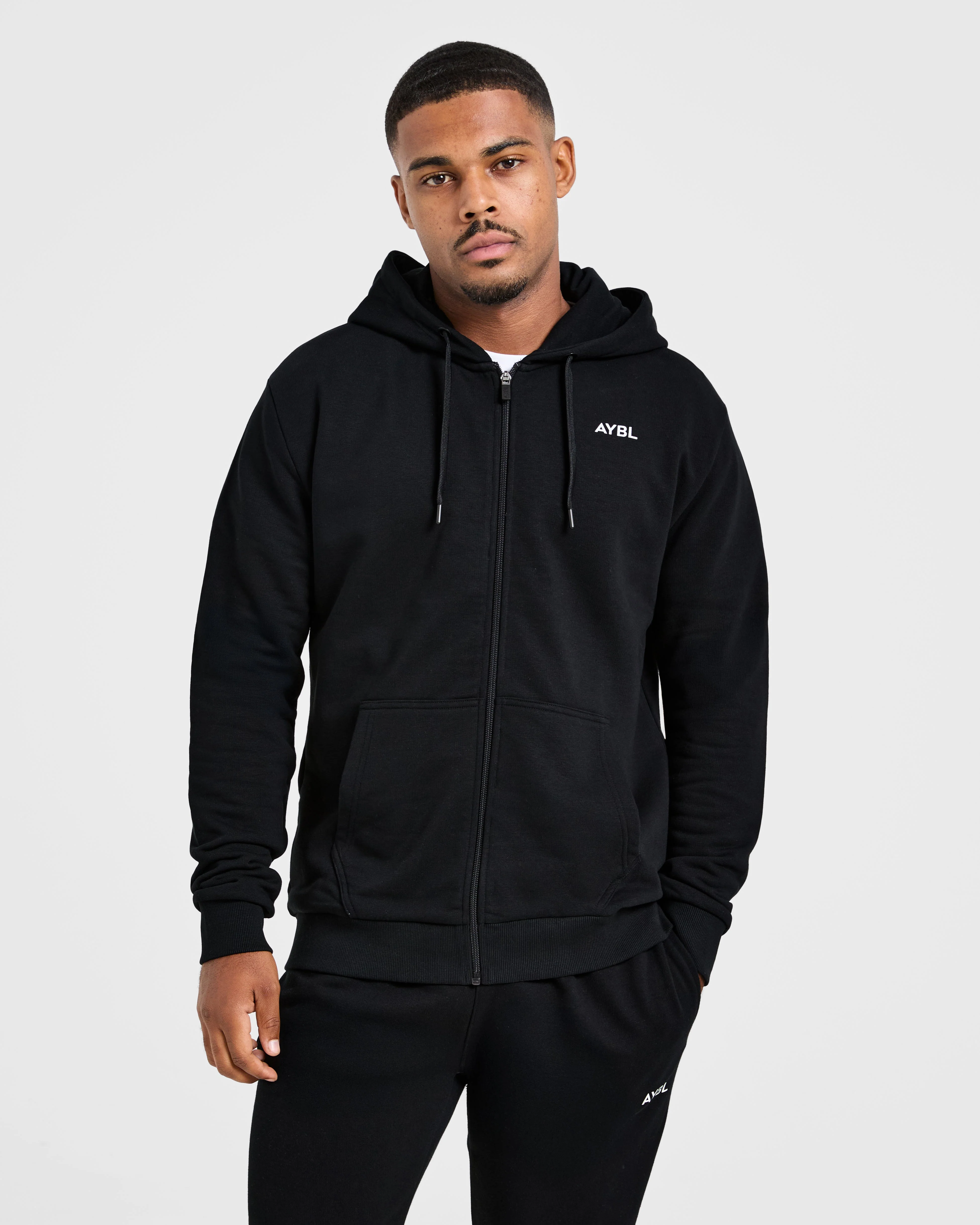 Essential Lightweight Zip Up Hoodie - Black