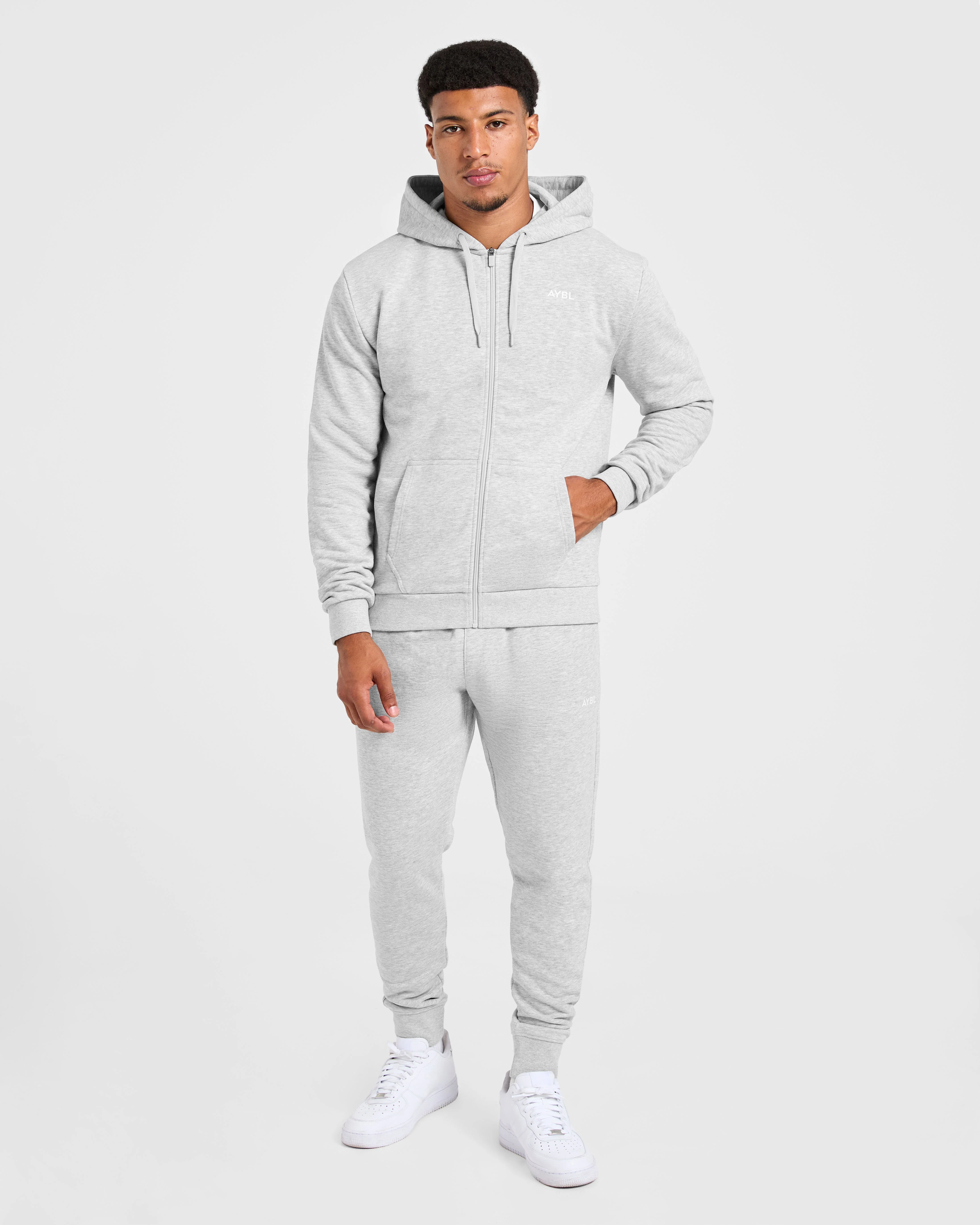 Essential Lightweight Zip Up Hoodie - Grey Marl - Image 3