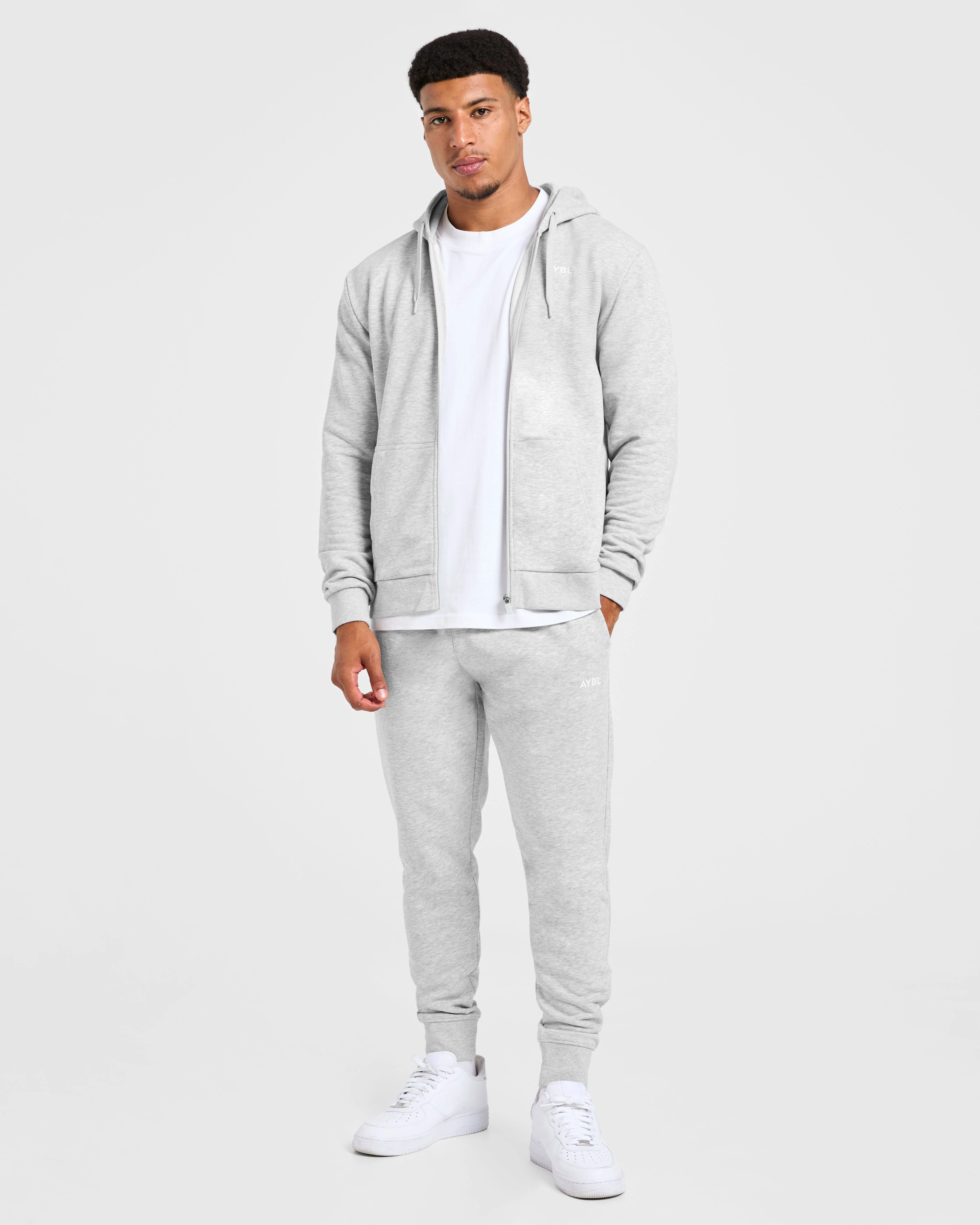 Essential Lightweight Zip Up Hoodie - Grey Marl - Image 8