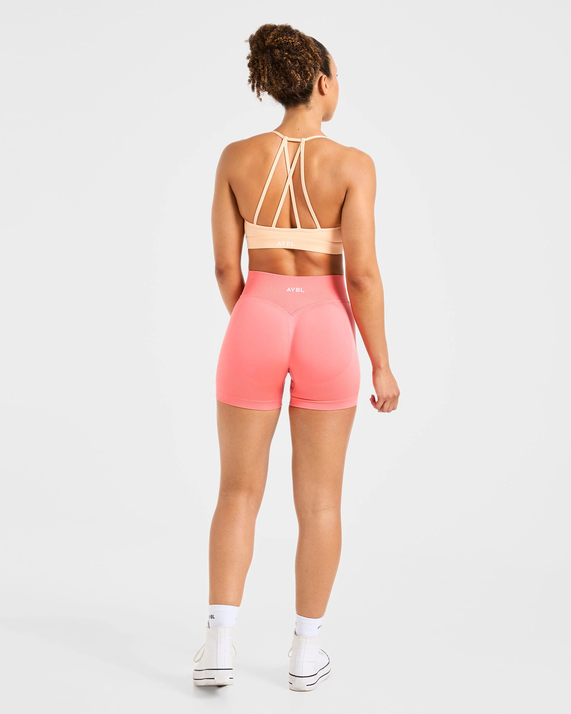 Essential V Neck Strappy Sports Bra - Pastel Peach - Image 4