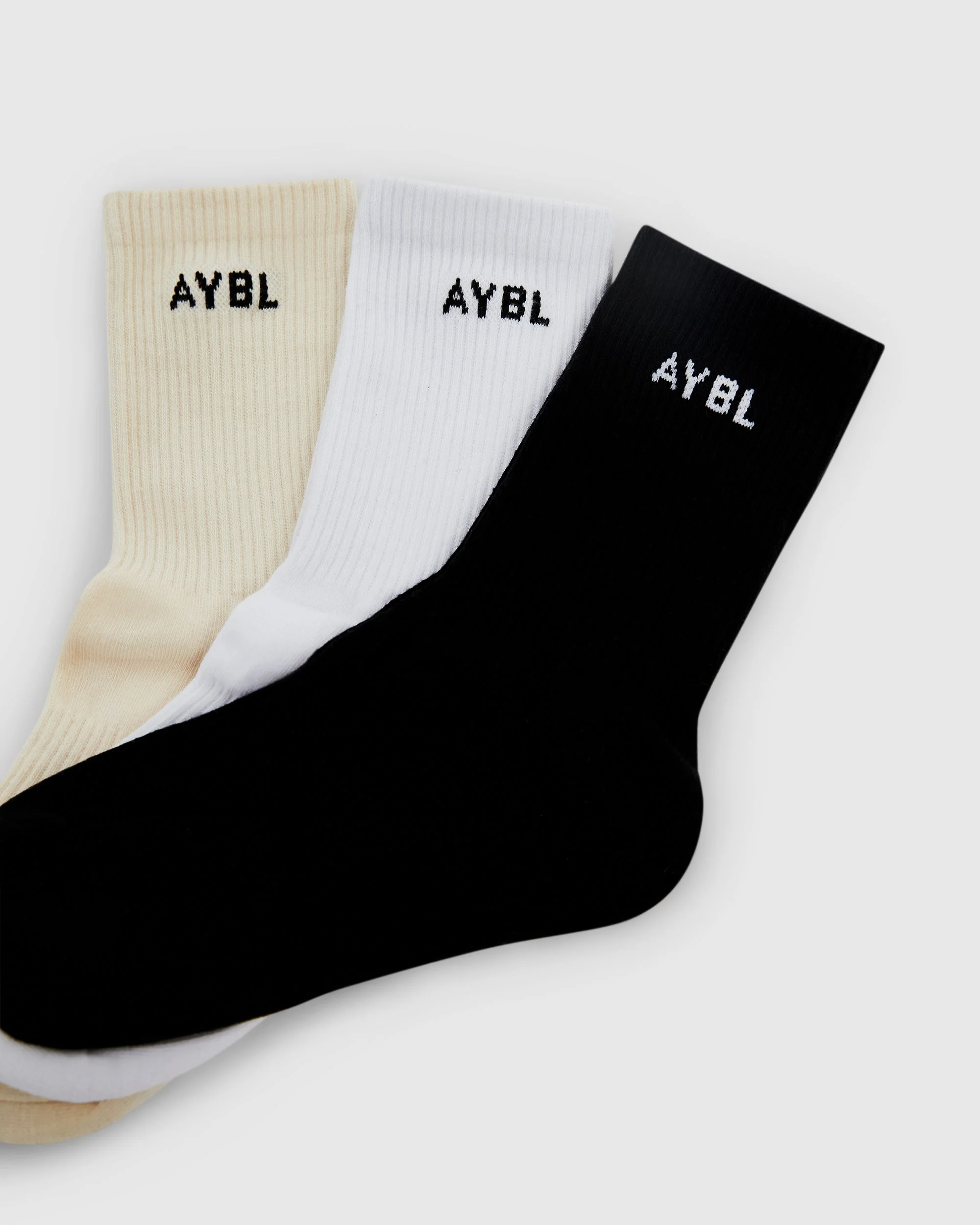 Everyday Crew Socks (3 Pack) - Black/White/Cream - Image 6