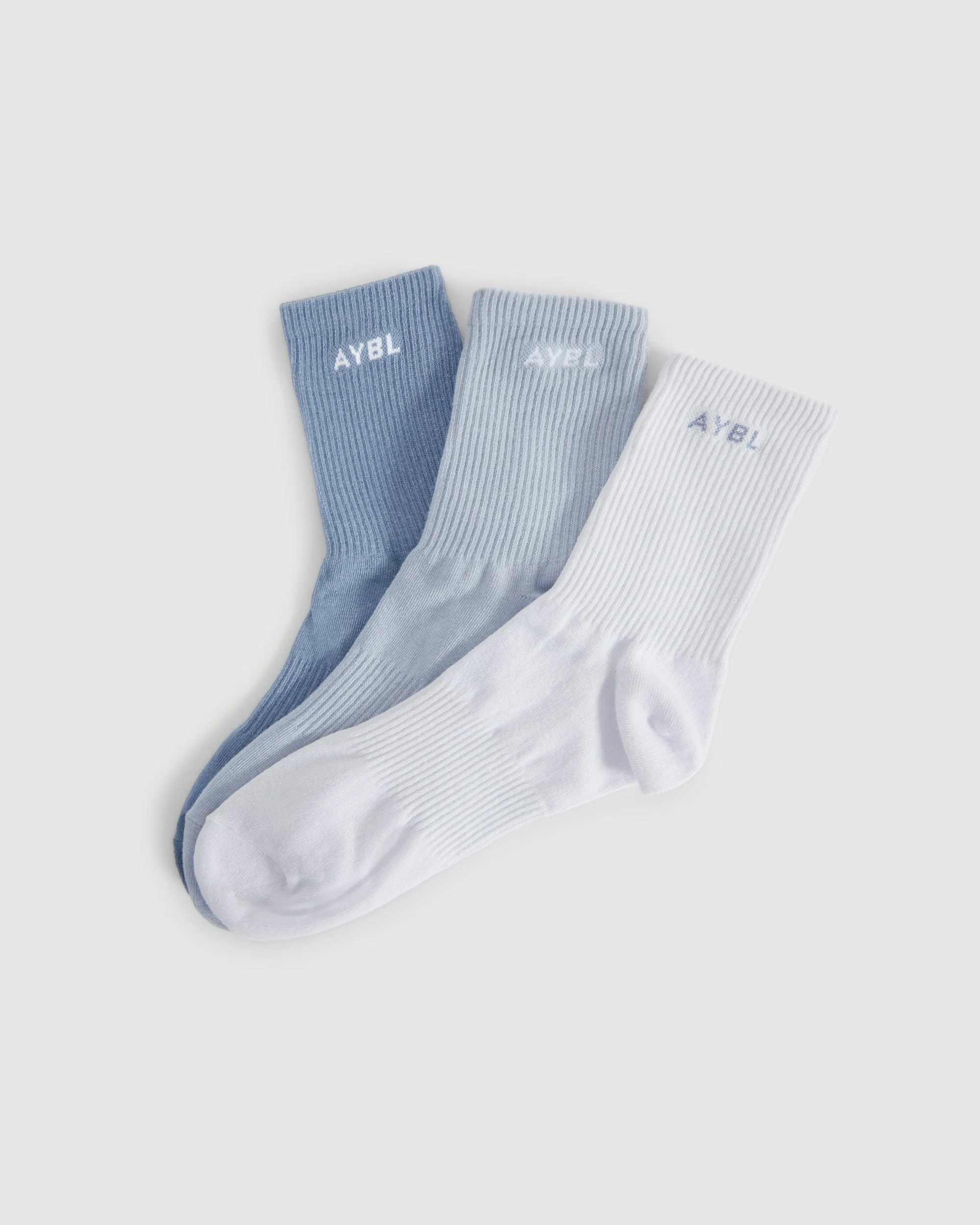 Everyday Crew Socks (3 Pack) - Slate Blue/Light Blue/White - Image 5