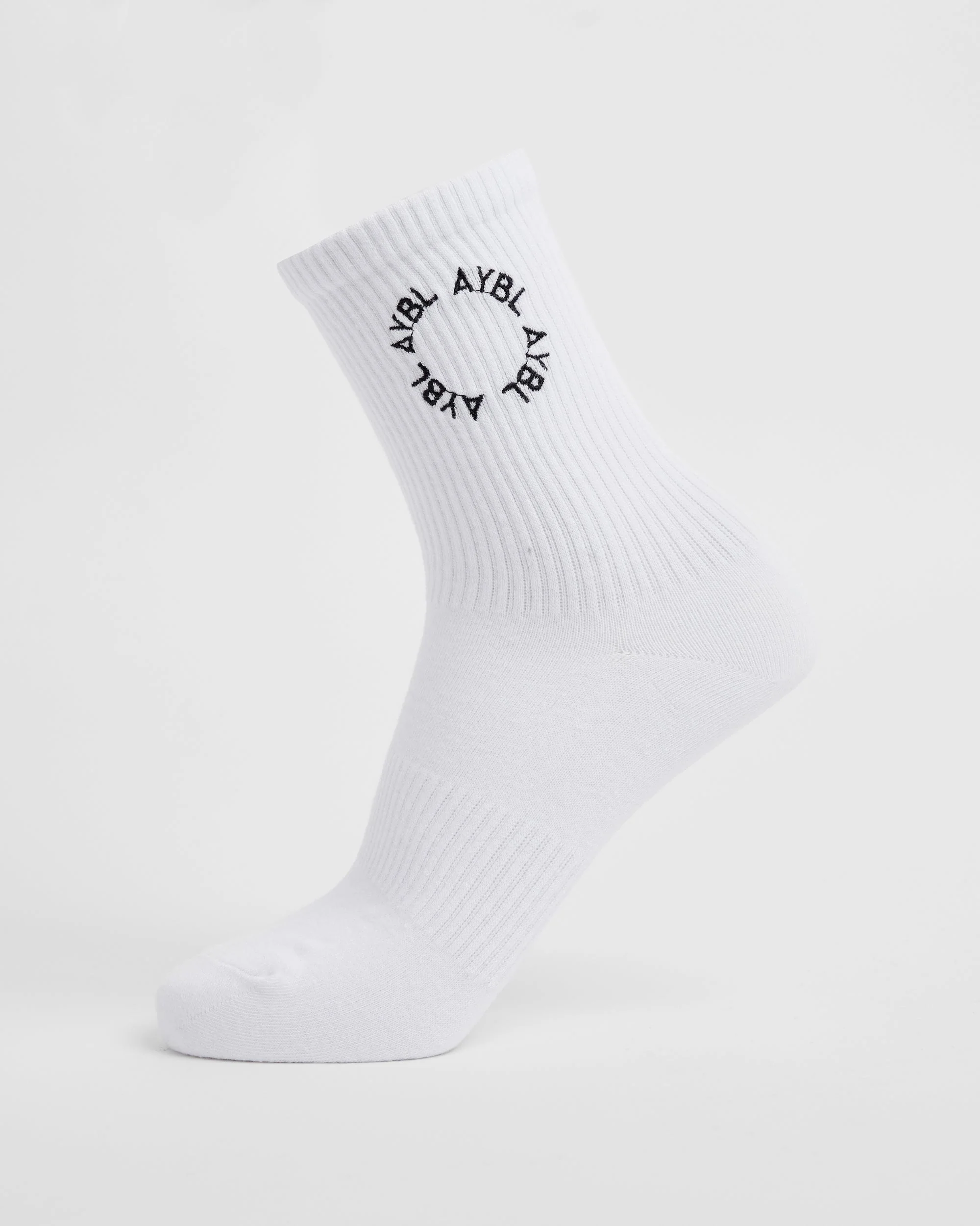 Everyday Embroidered Crew Socks (3 Pack) - White - Image 3