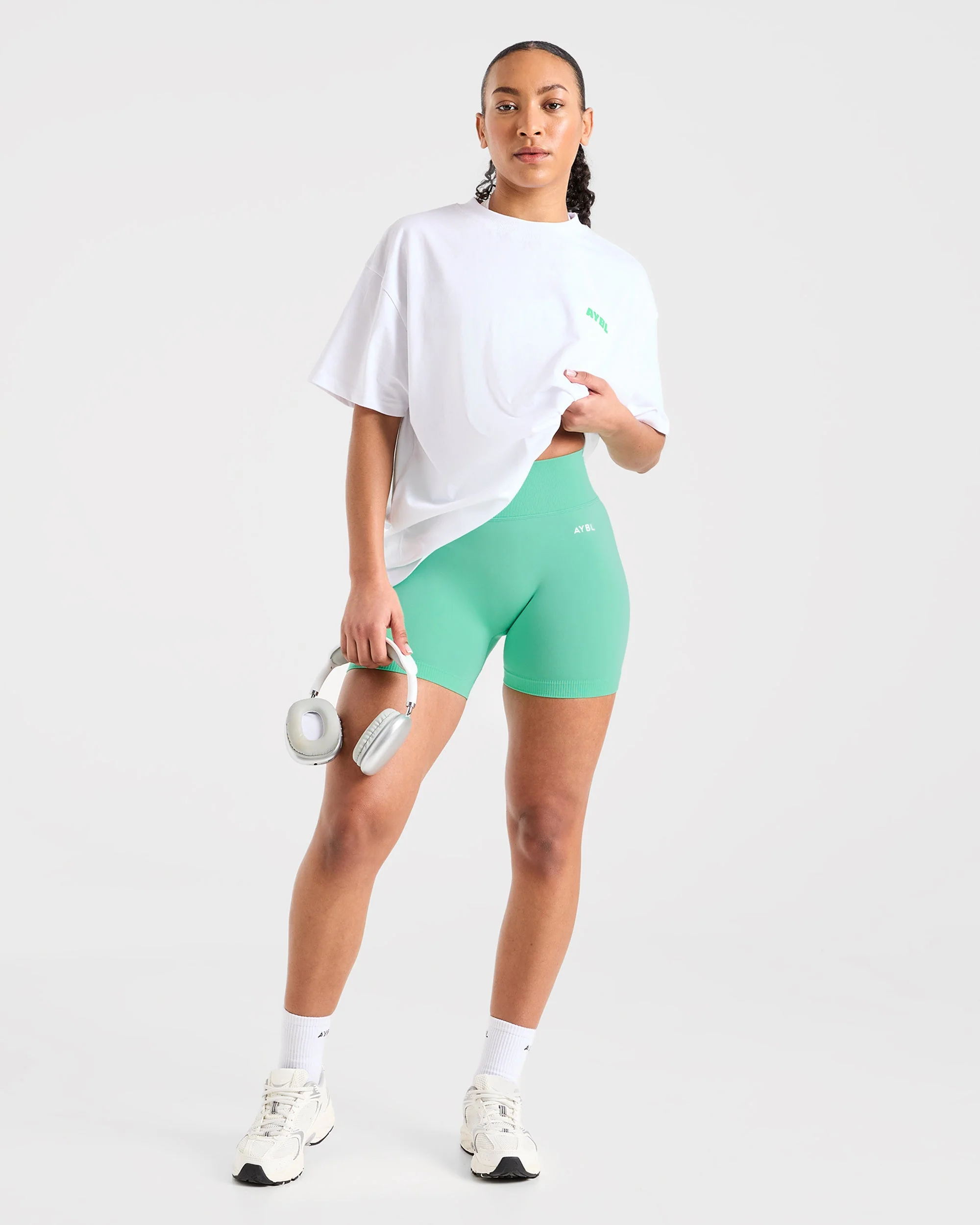 Focused Wavy Oversized T Shirt - White/Green - Image 7