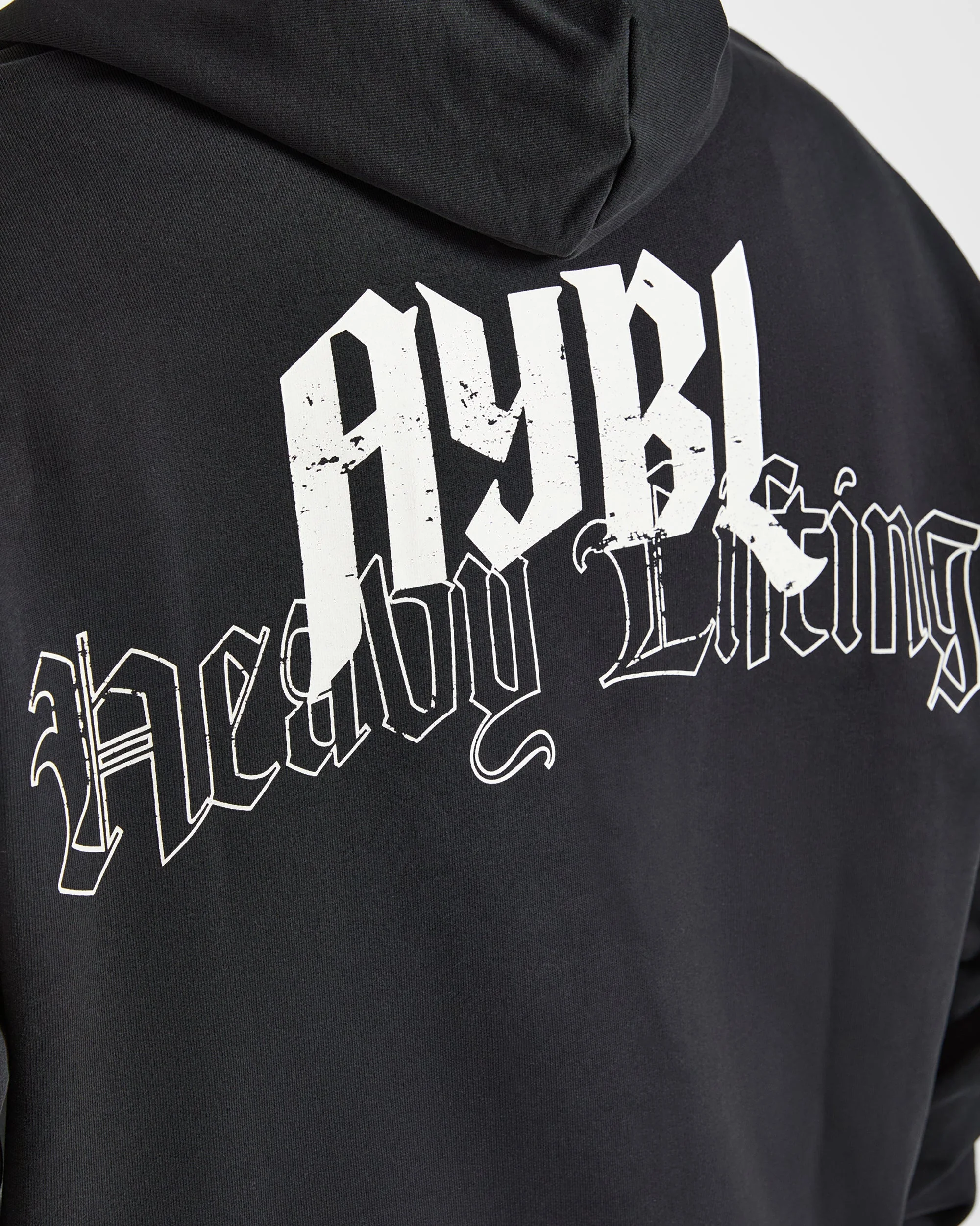 Heavy Lifting Gothic Oversized Hoodie - Black/Off White - Image 6