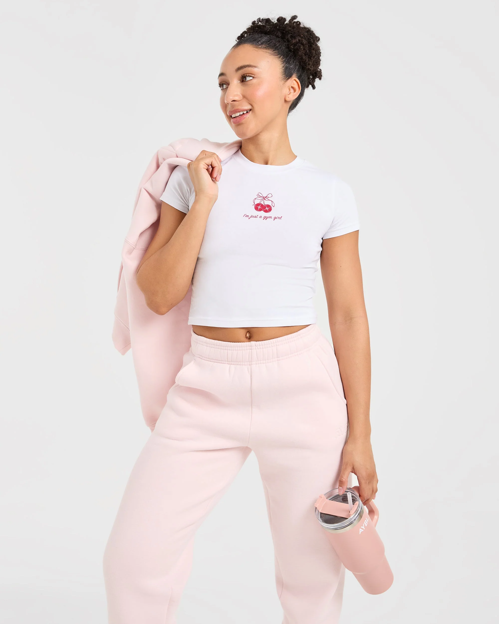 Just a Gym Girl Baby Tee - White/Red - Image 7
