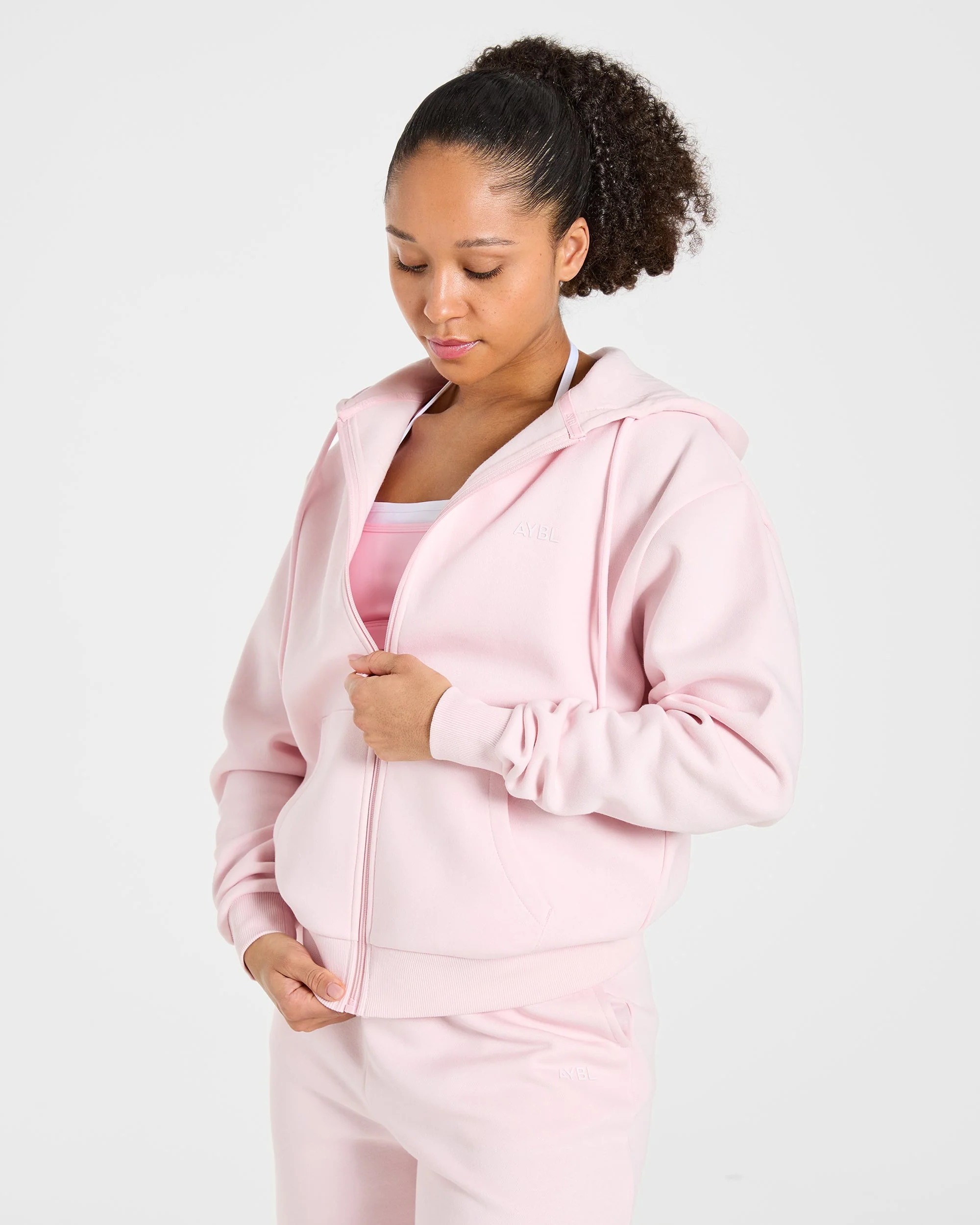 Lifestyle Oversized Zip Up Hoodie - Pastel Pink - Image 8