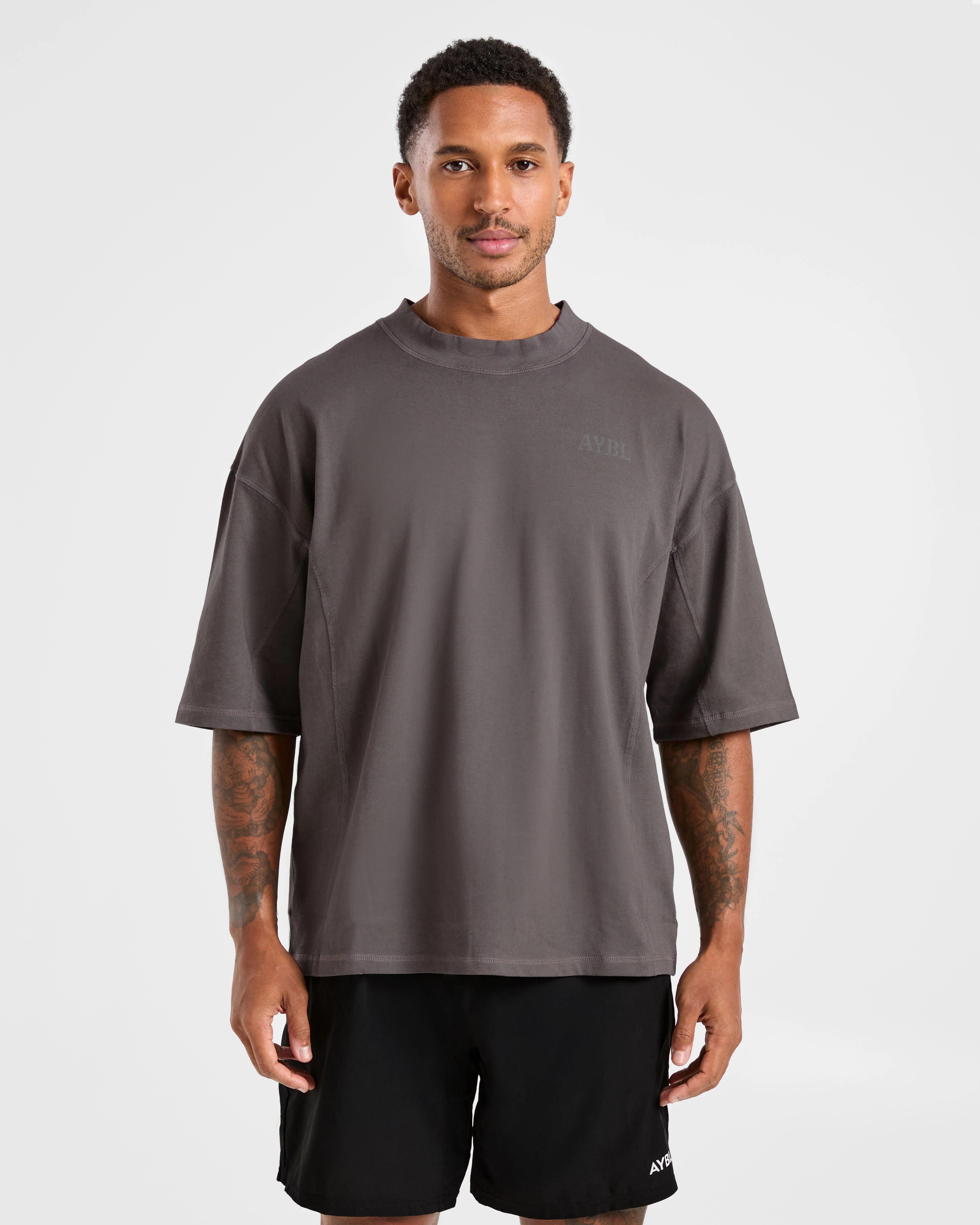 Lift Club Distressed Oversized T Shirt - Charcoal - Image 2