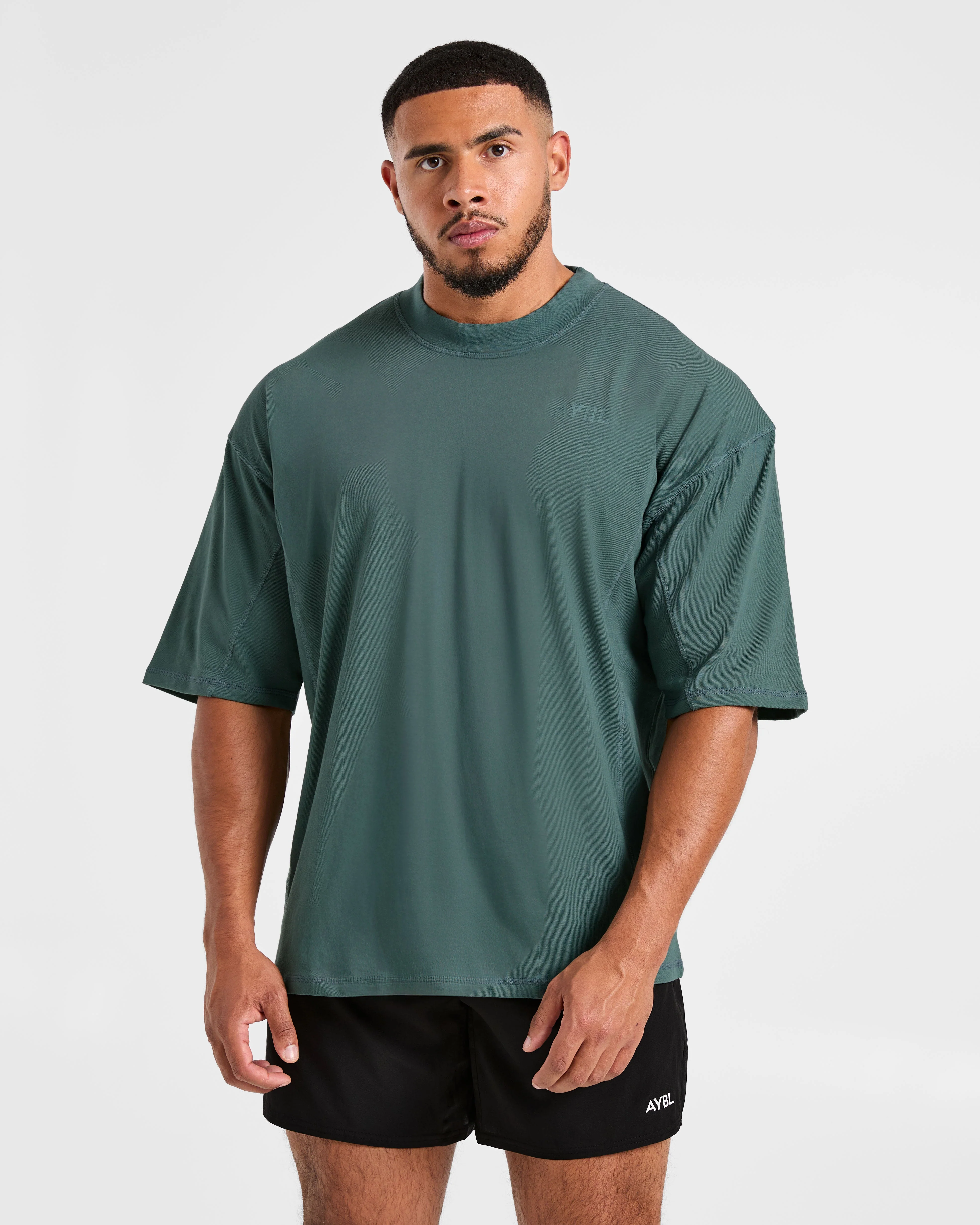 Lift Club Distressed Oversized T Shirt - Washed Teal - Image 2