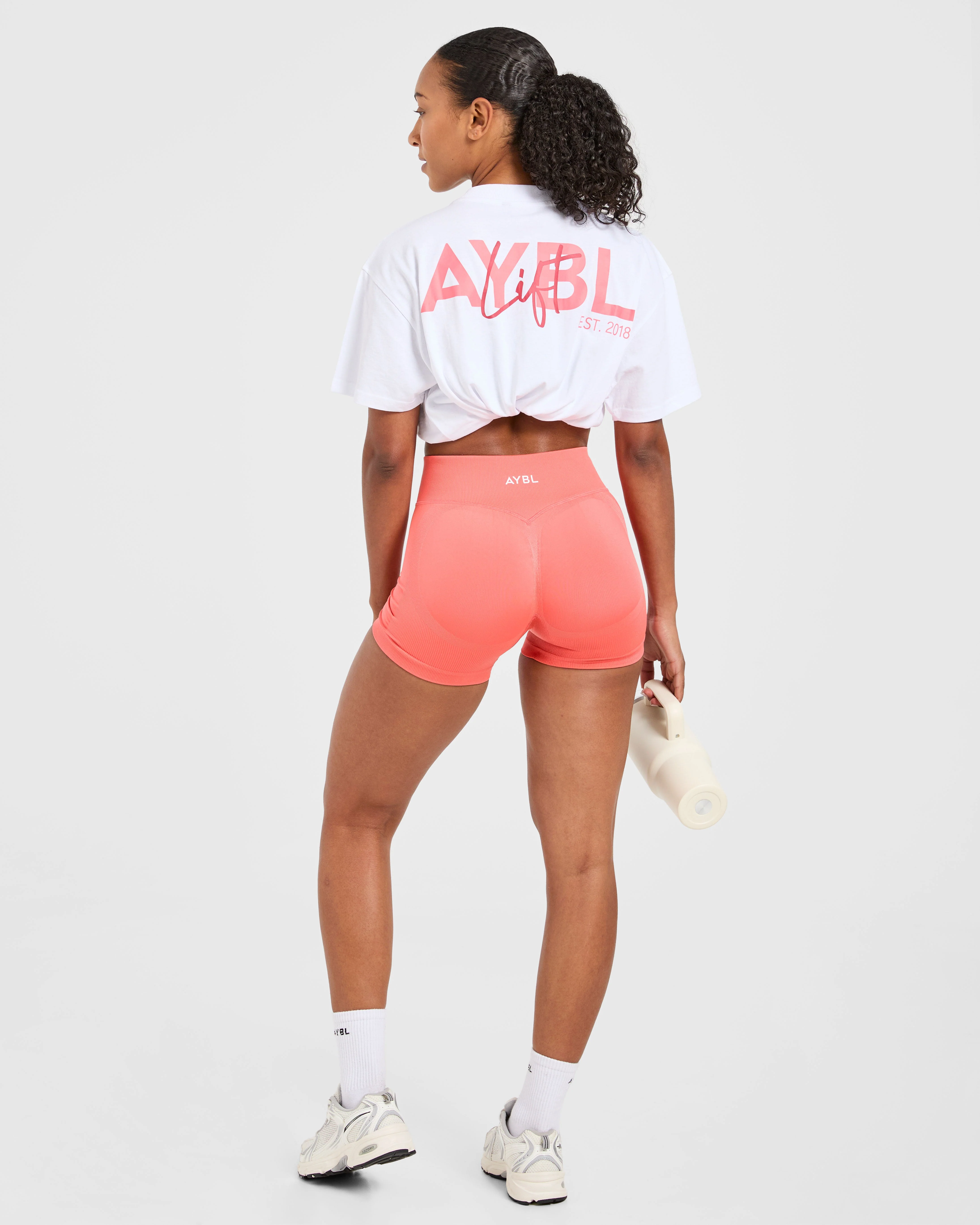 Lift Graphic Oversized T Shirt - White/Coral Peach - Image 8