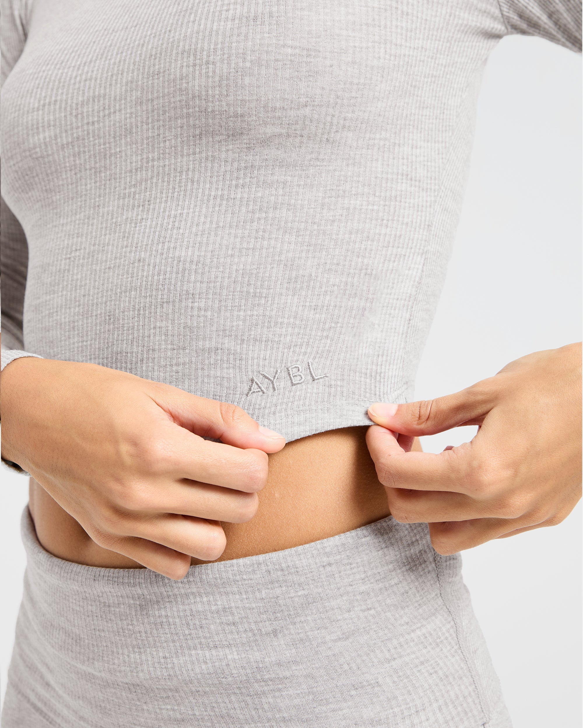 Lounge Ribbed Long Sleeve - Grey Marl - Image 5