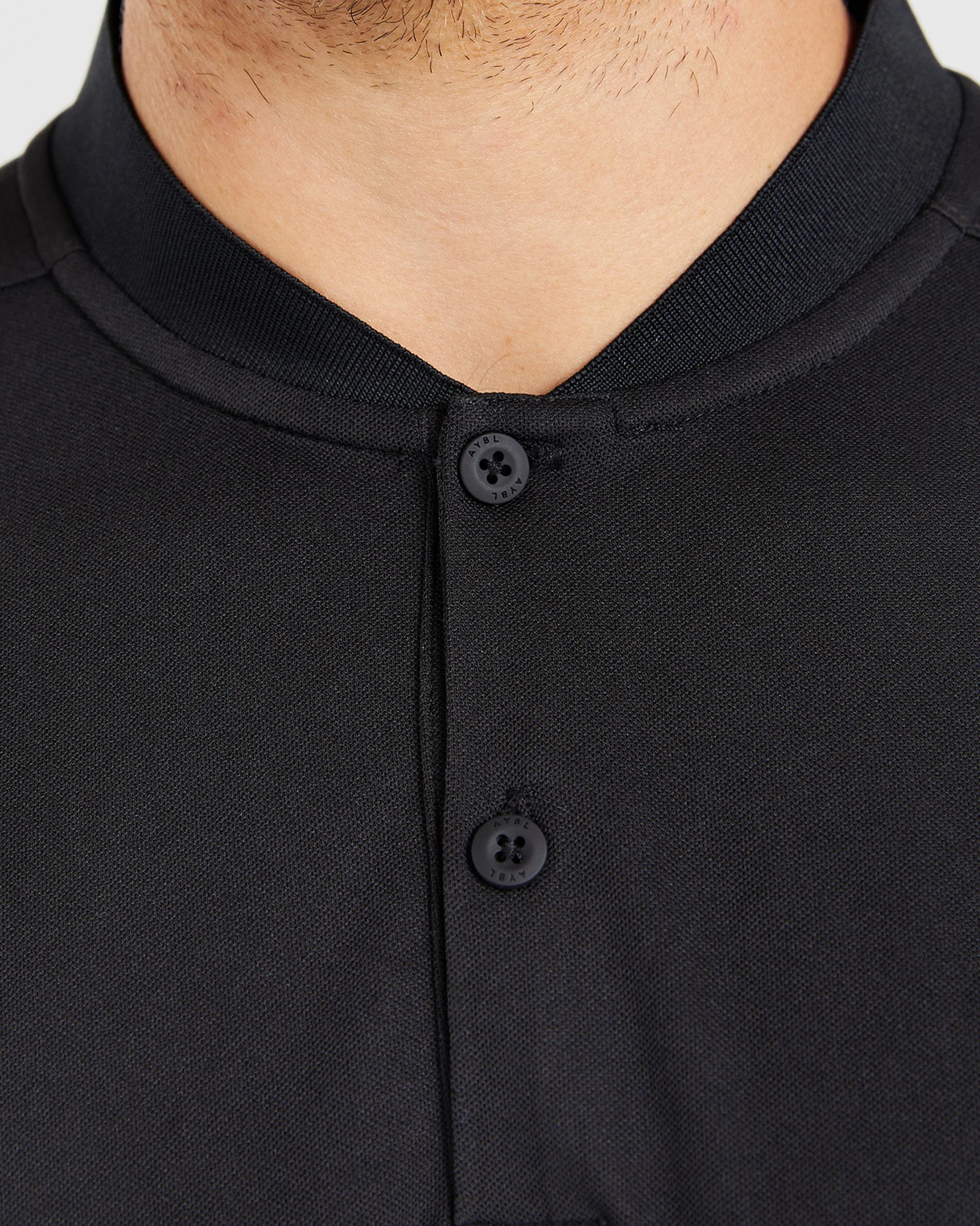 Performance Collarless Polo Shirt - Black - Image 6
