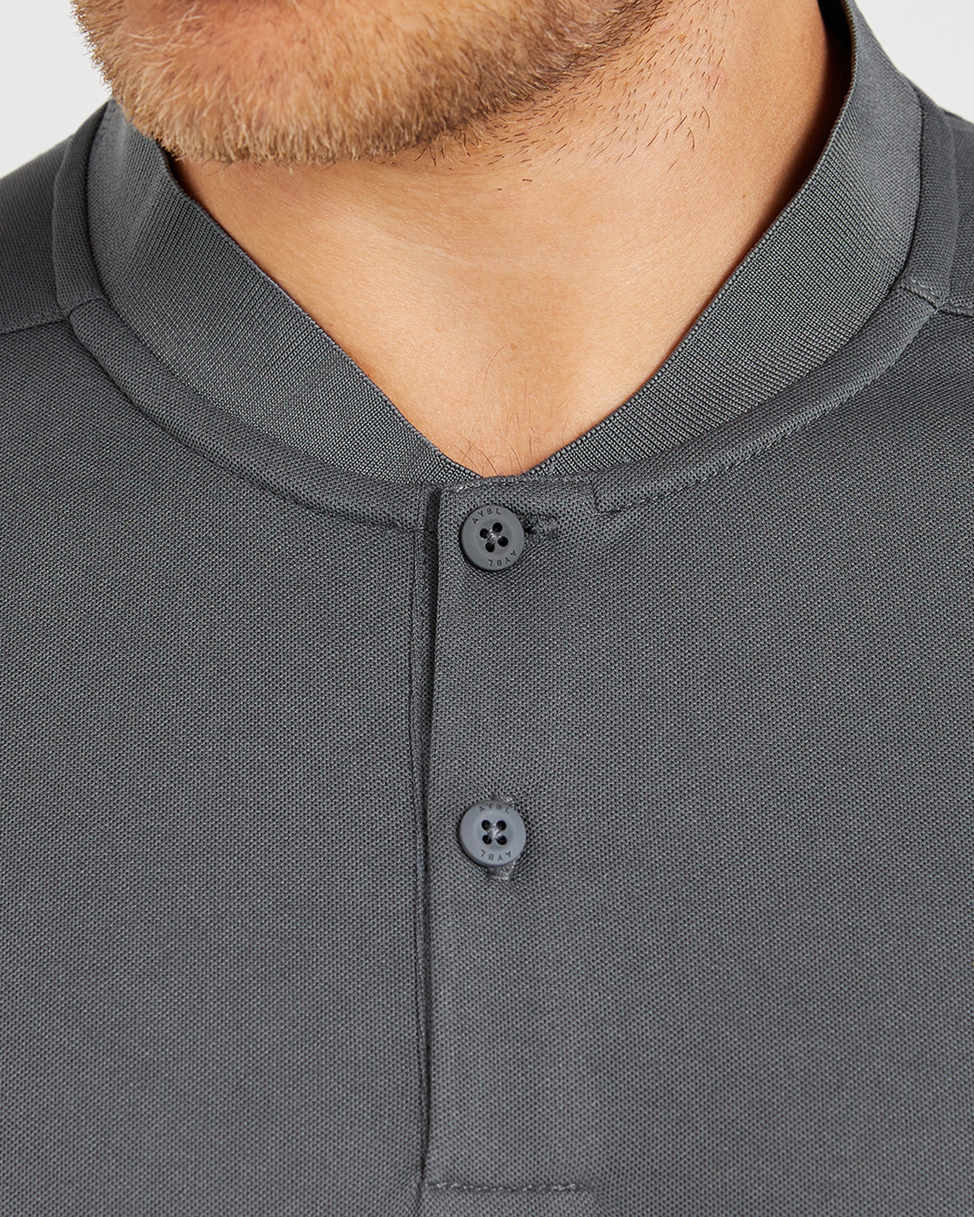 Performance Collarless Polo Shirt - Charcoal - Image 6