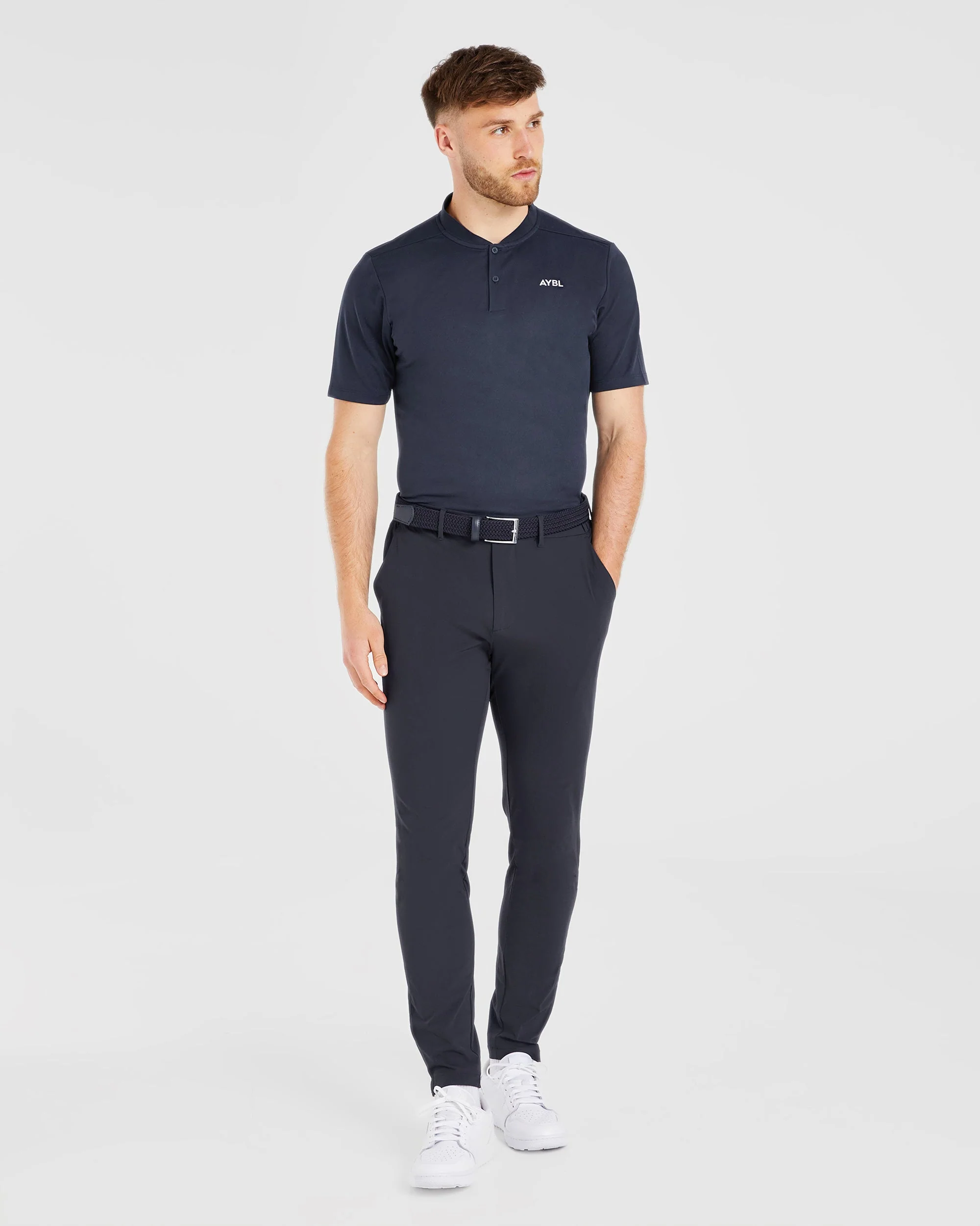 Performance Collarless Polo Shirt - Navy - Image 3
