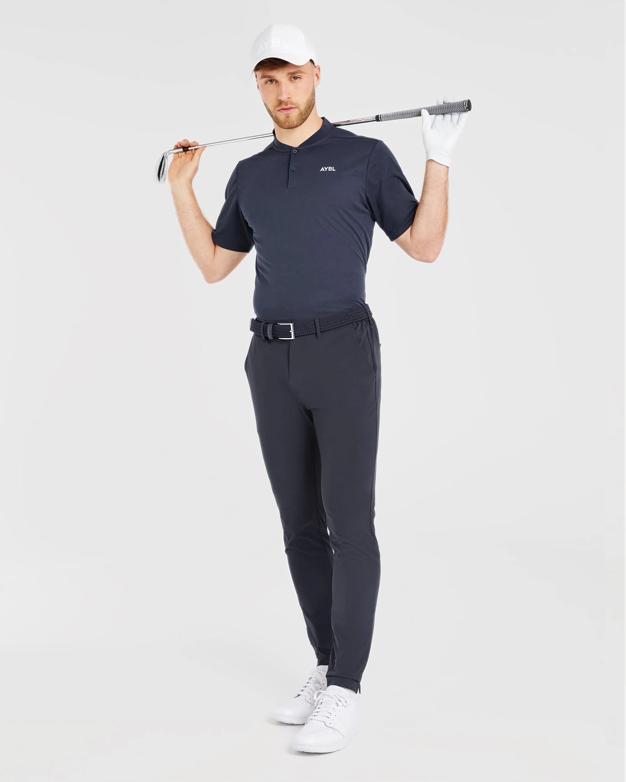 Performance Collarless Polo Shirt - Navy - Image 7