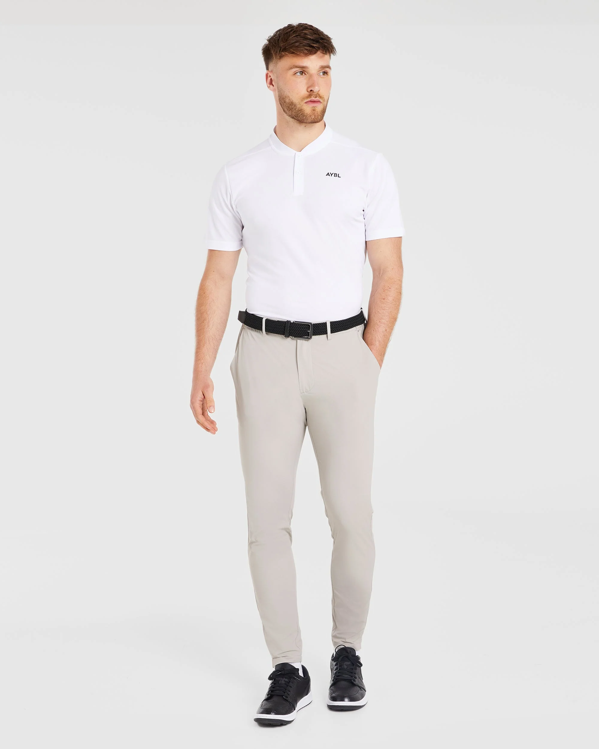 Performance Collarless Polo Shirt - White - Image 3