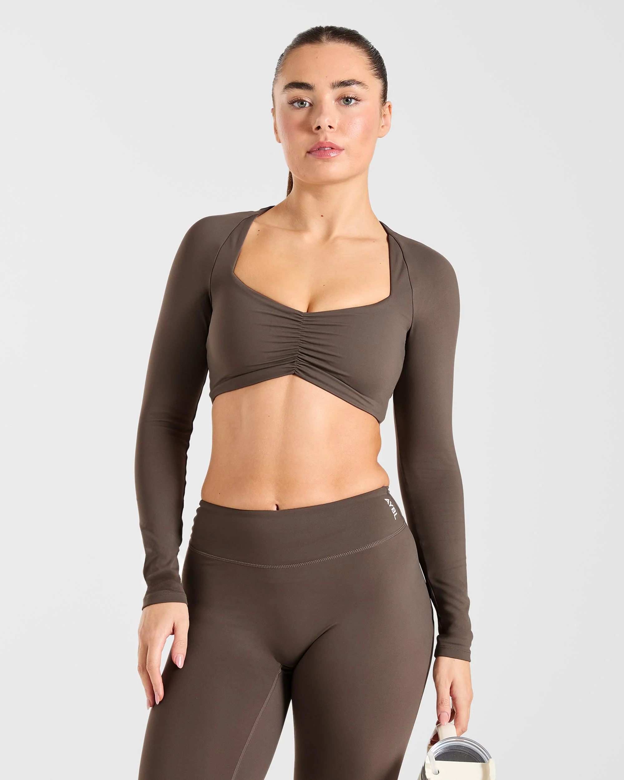 Physique Long Sleeve Crop Top - Brown - Image 7