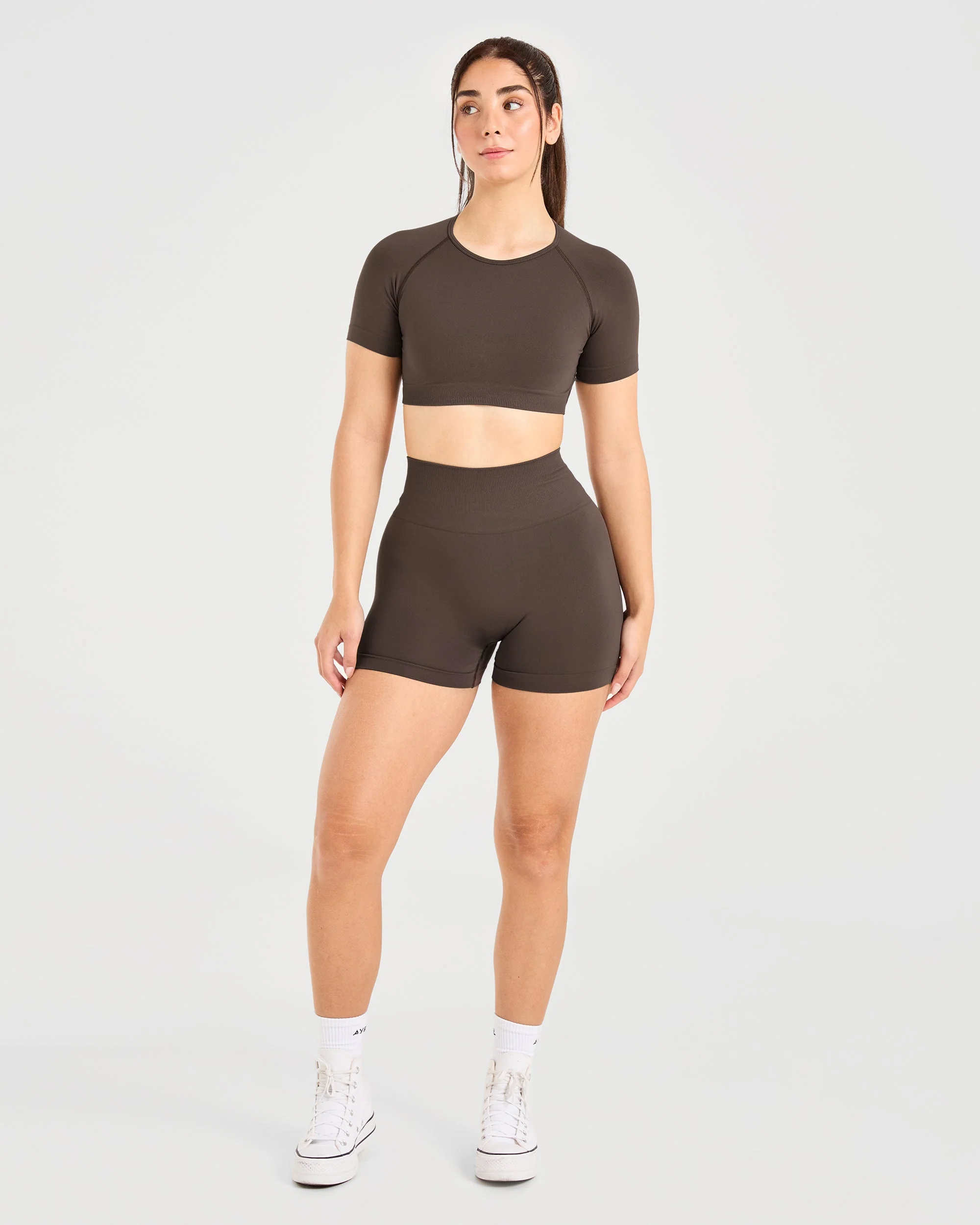 Power Seamless Crop Top - Chestnut Brown - Image 3