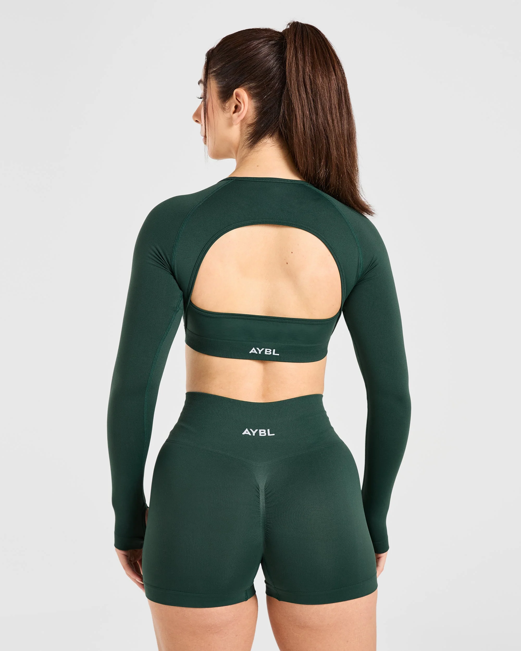 Power Seamless Long Sleeve Crop Top - Evergreen - Image 2