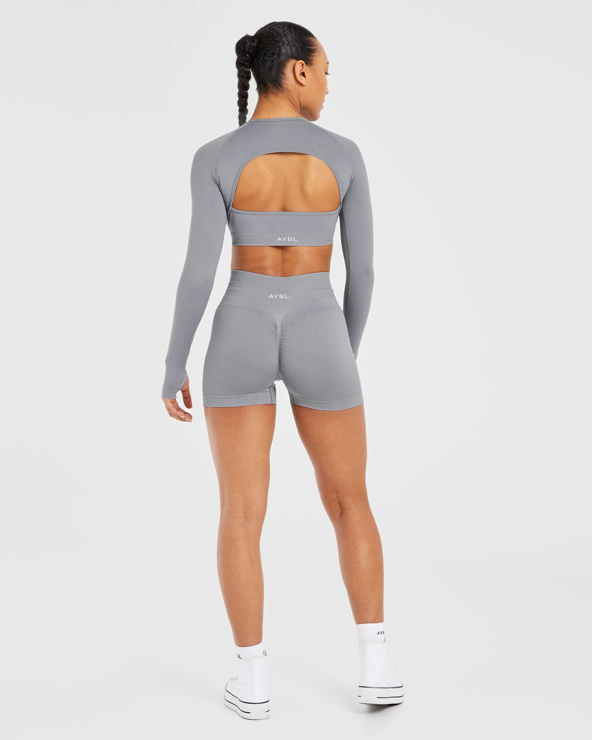 Power Seamless Long Sleeve Crop Top - Grey - Image 4