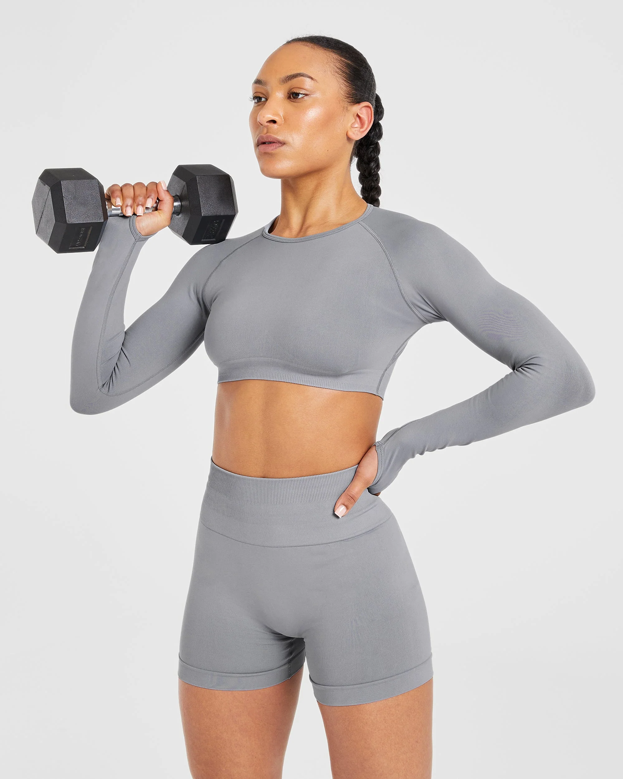 Power Seamless Long Sleeve Crop Top - Grey - Image 7