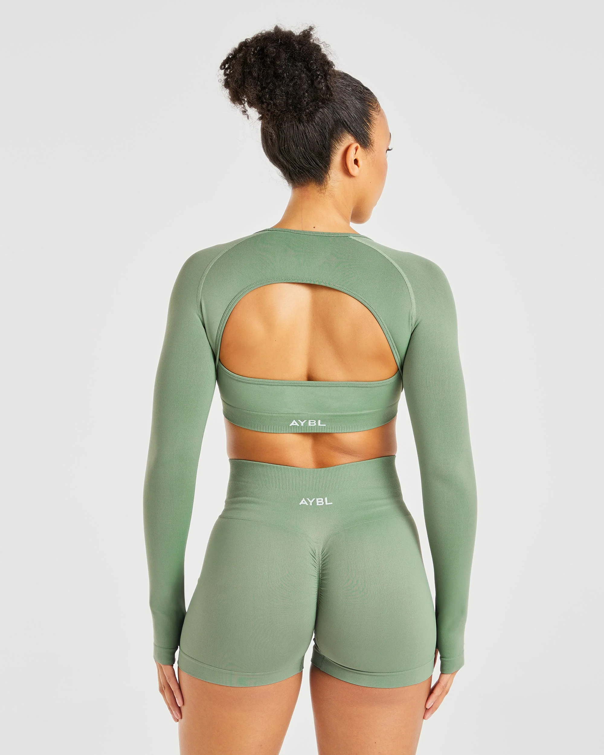 Power Seamless Long Sleeve Crop Top - Olive - Image 2