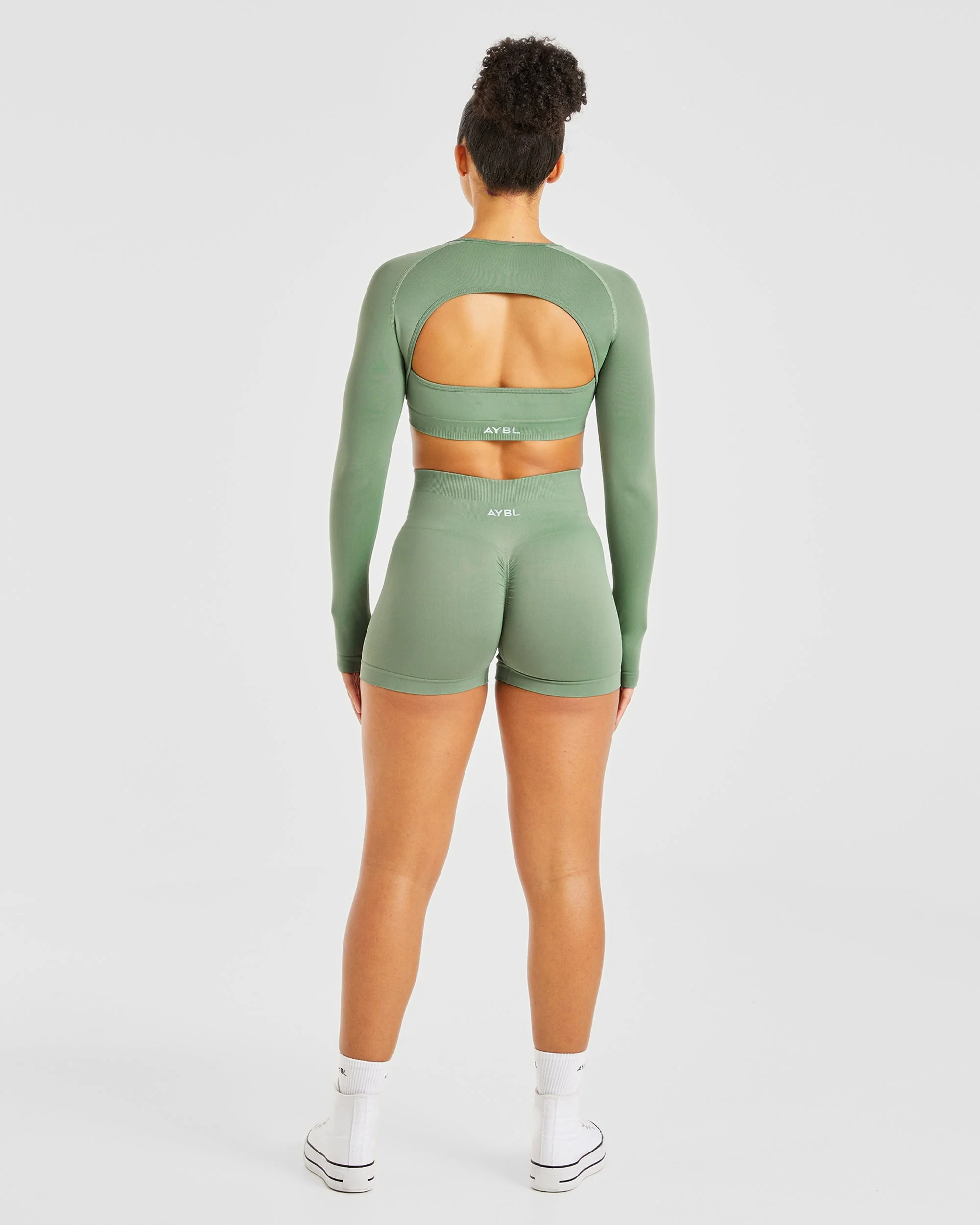 Power Seamless Long Sleeve Crop Top - Olive - Image 4