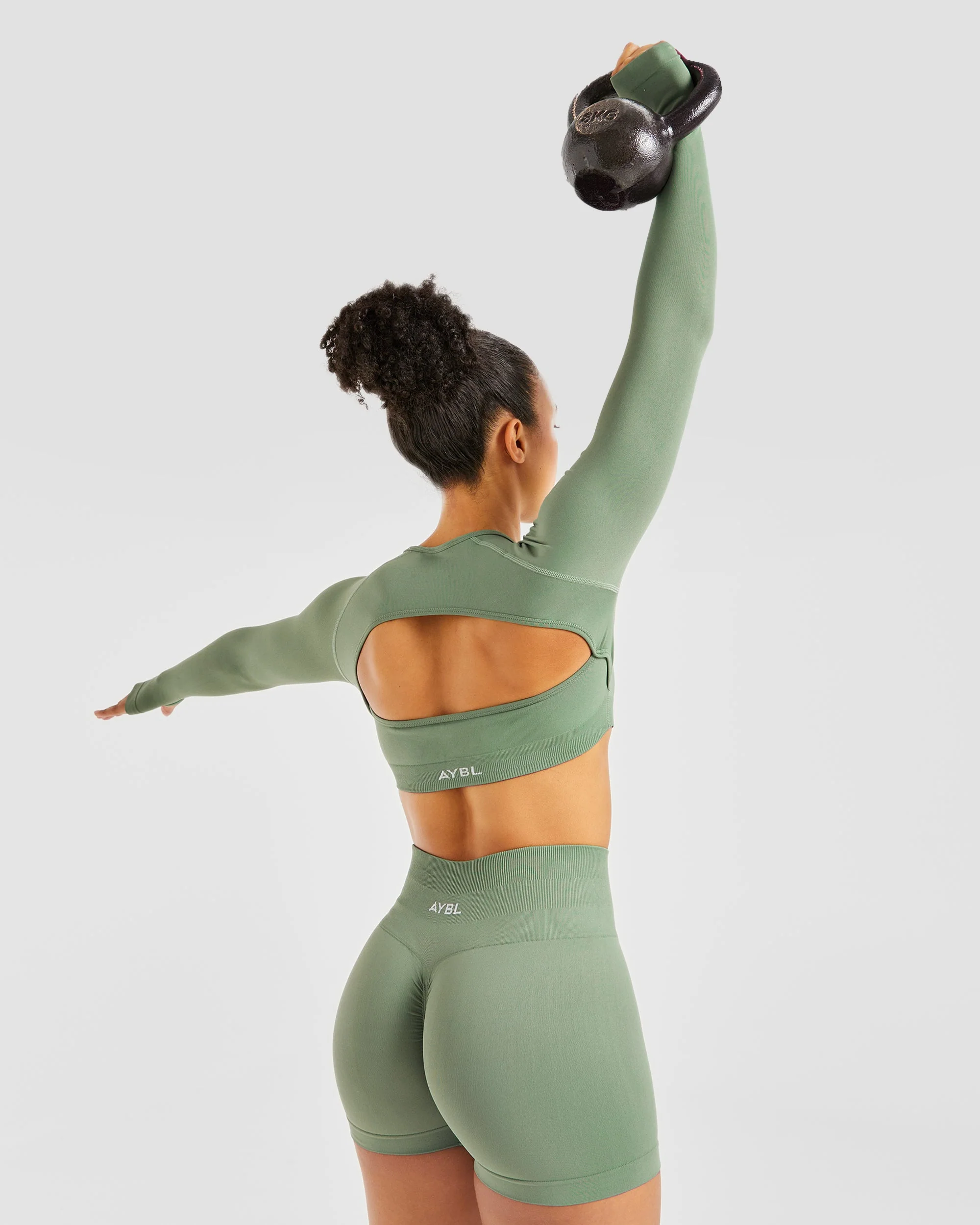 Power Seamless Long Sleeve Crop Top - Olive - Image 7