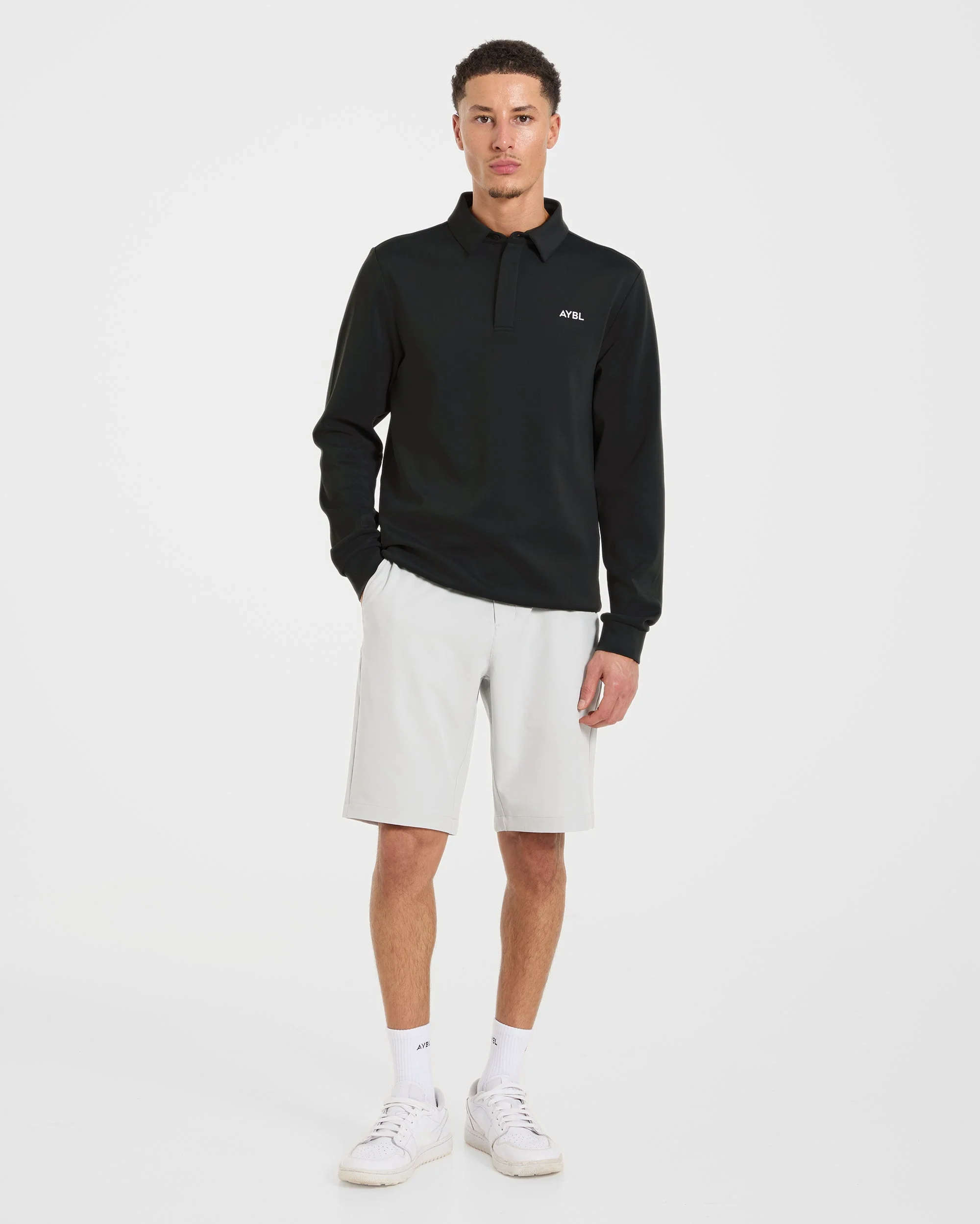 Precision Longsleeve Collared Pullover - Black - Image 3